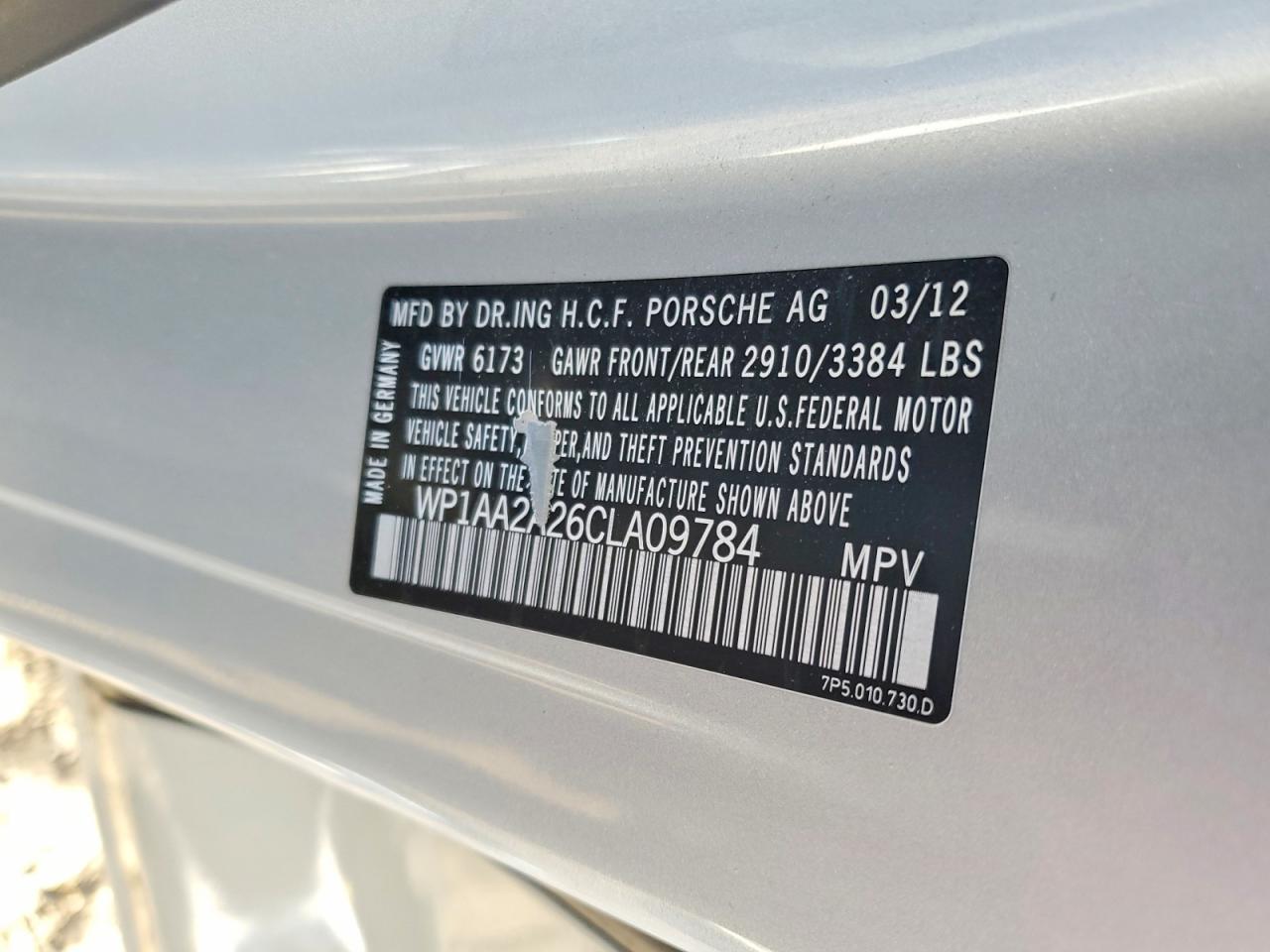 2012 Porsche Cayenne Gray vin: WP1AA2A26CLA09784