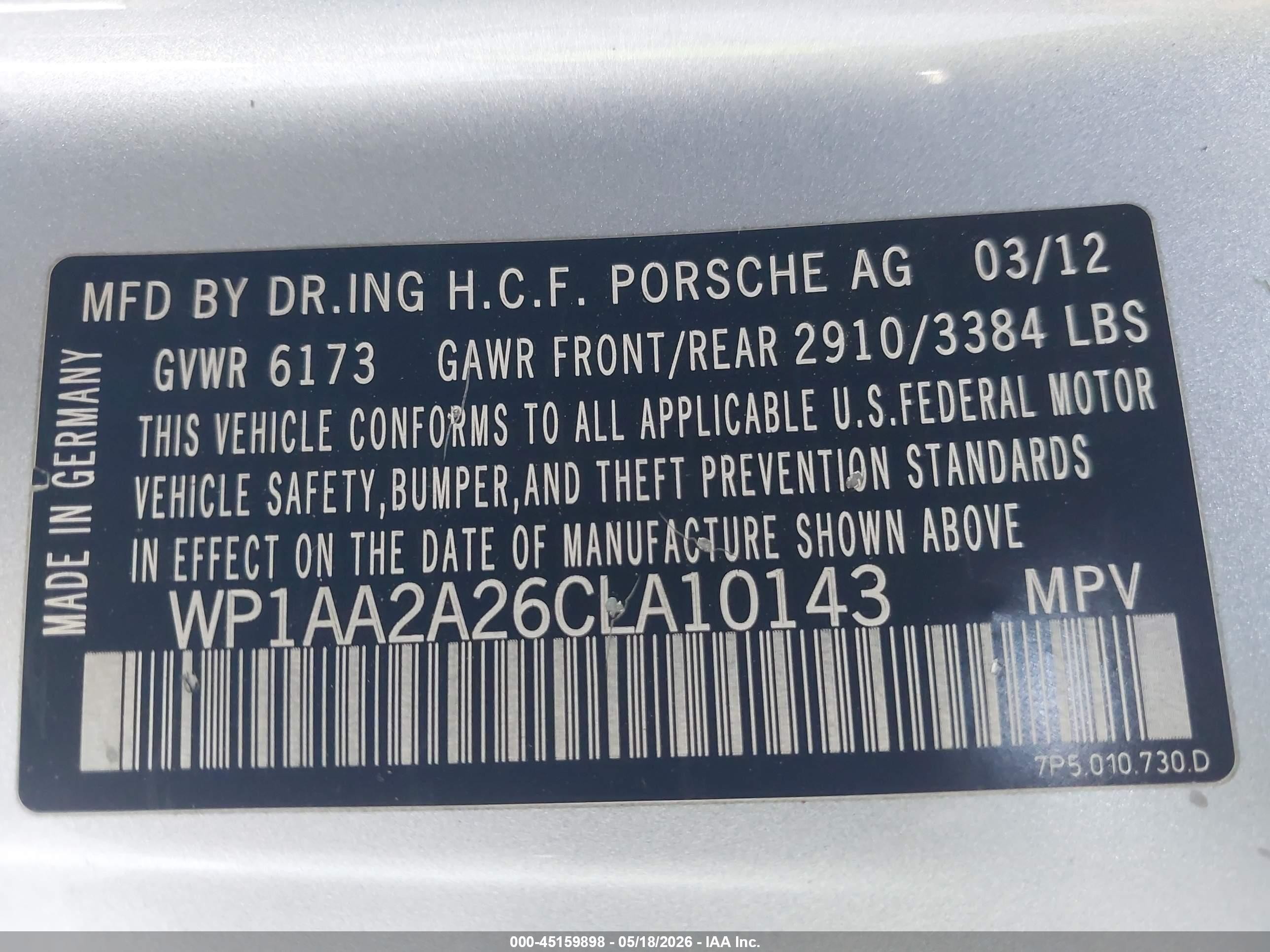 2012 Porsche Cayenne   Silver vin: WP1AA2A26CLA10143