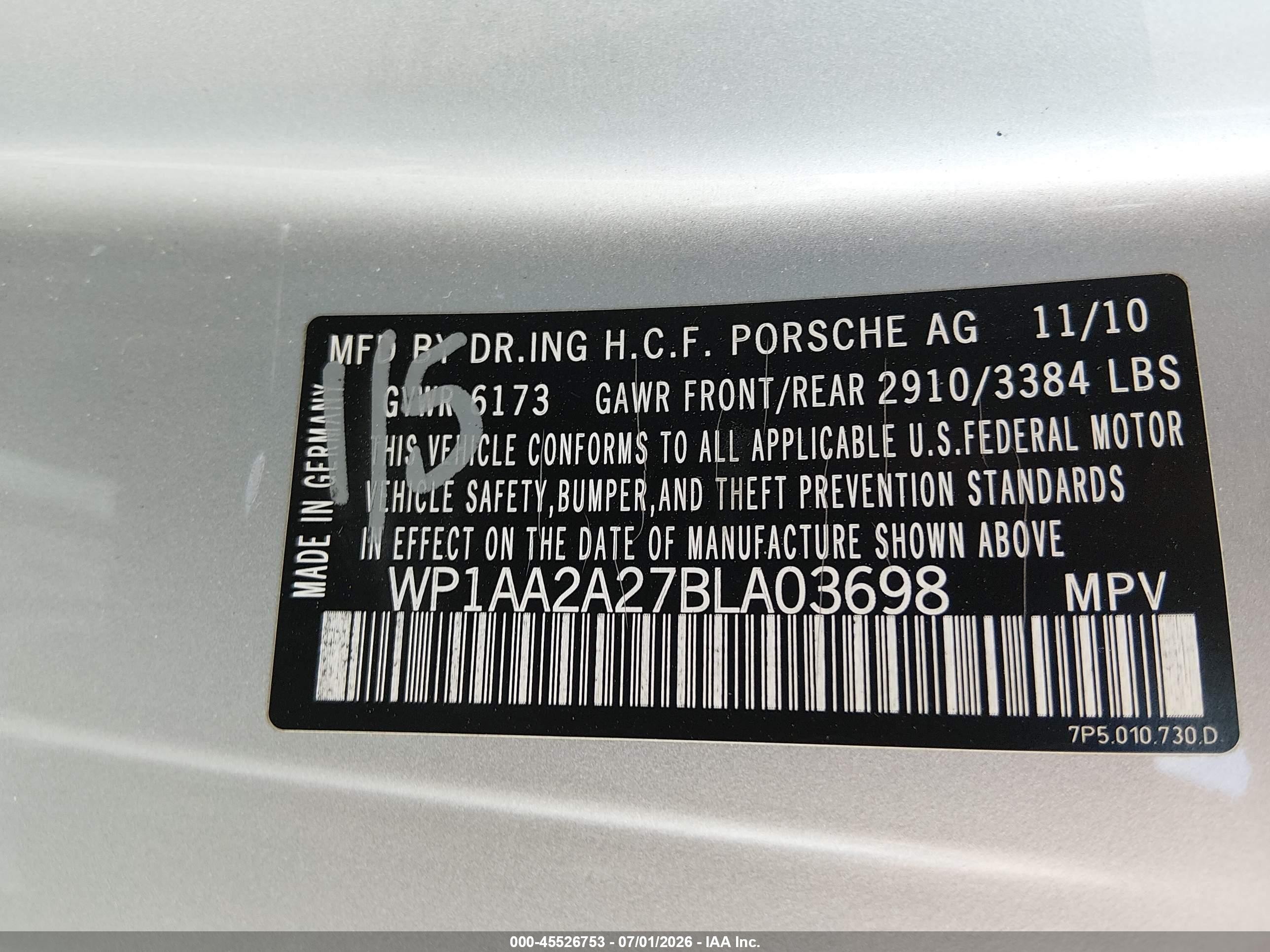 2011 Porsche Cayenne   Silver vin: WP1AA2A27BLA03698