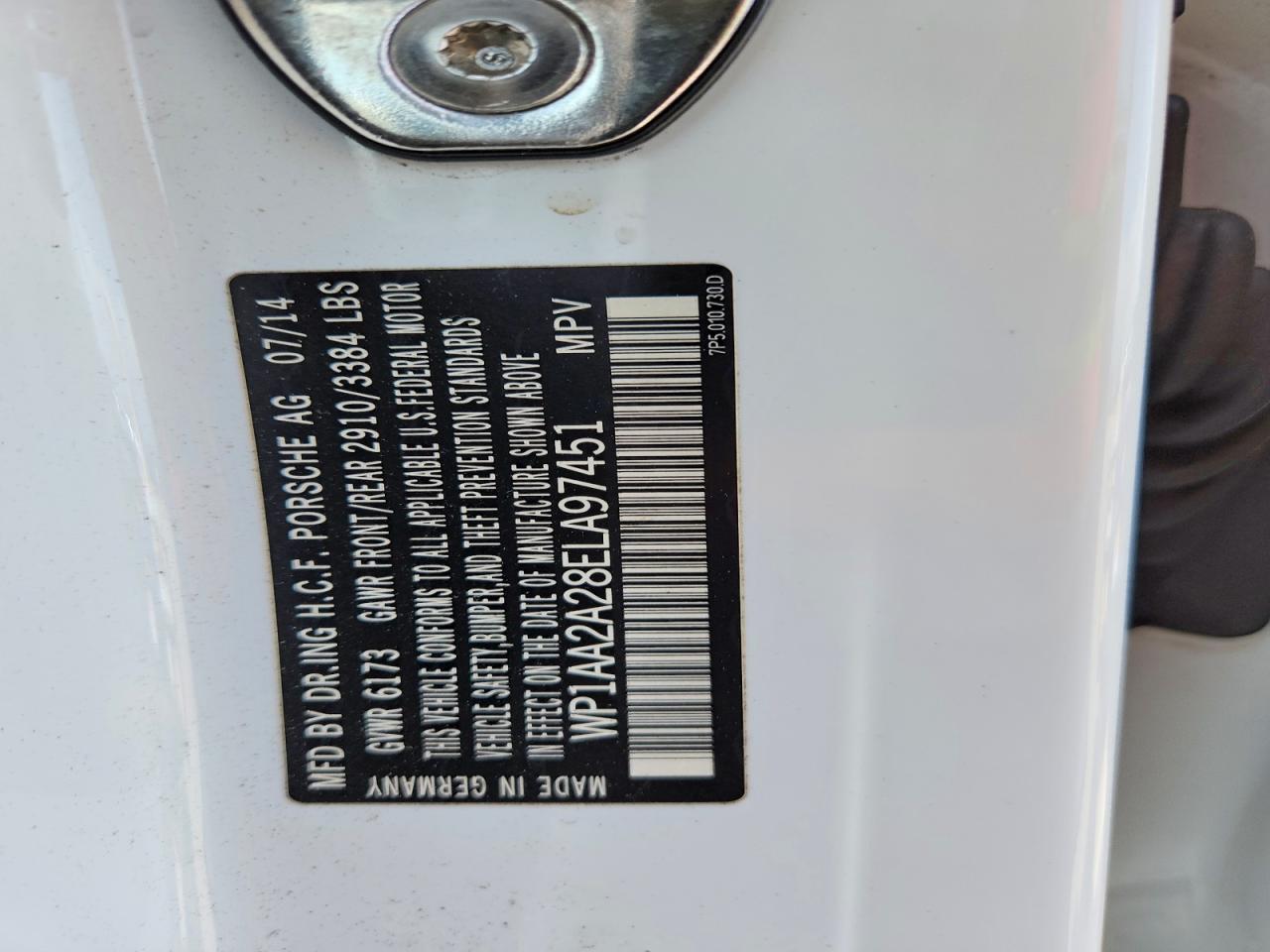 2014 Porsche Cayenne White vin: WP1AA2A28ELA97451