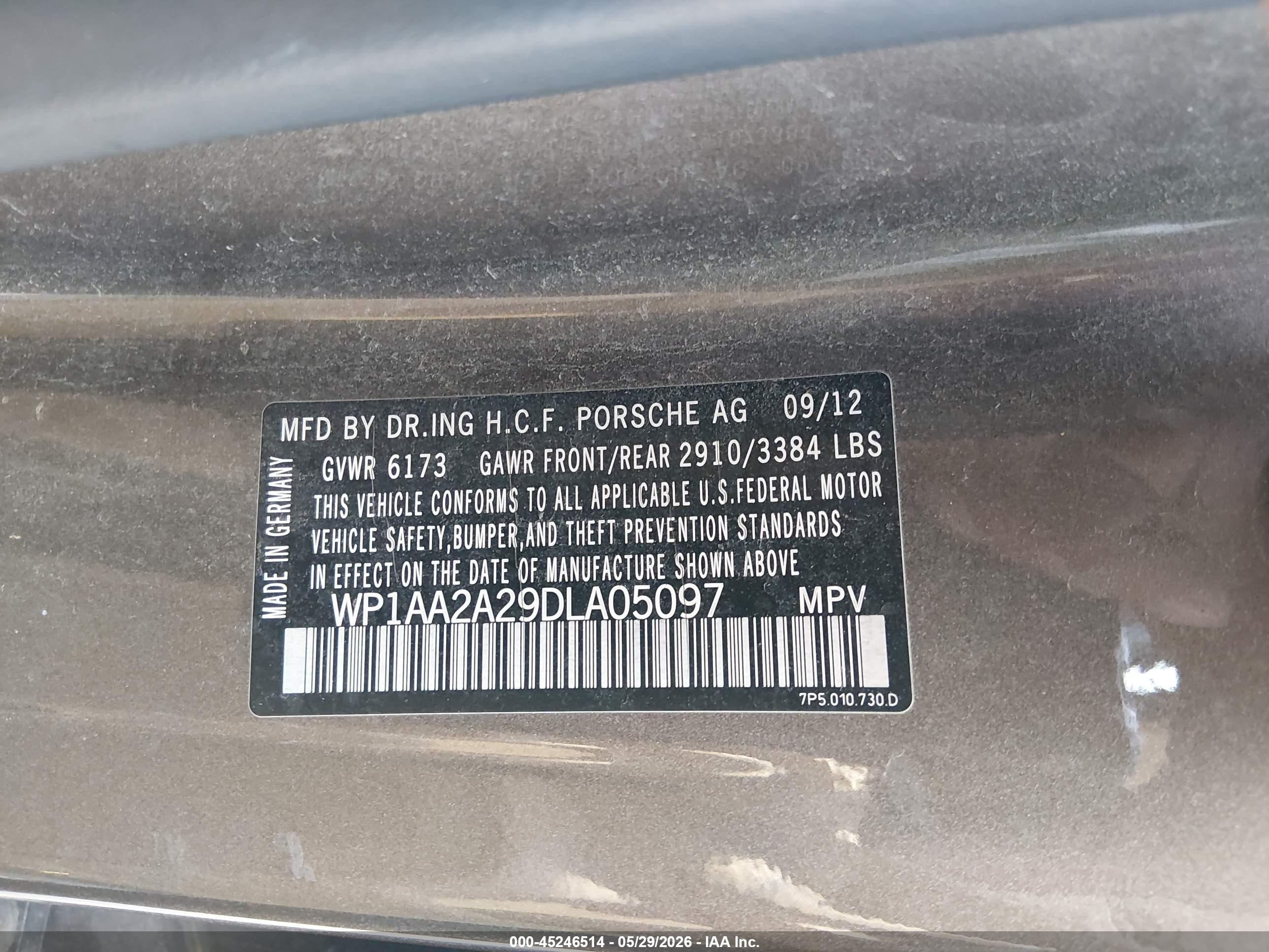 2013 Porsche Cayenne   Gray vin: WP1AA2A29DLA05097