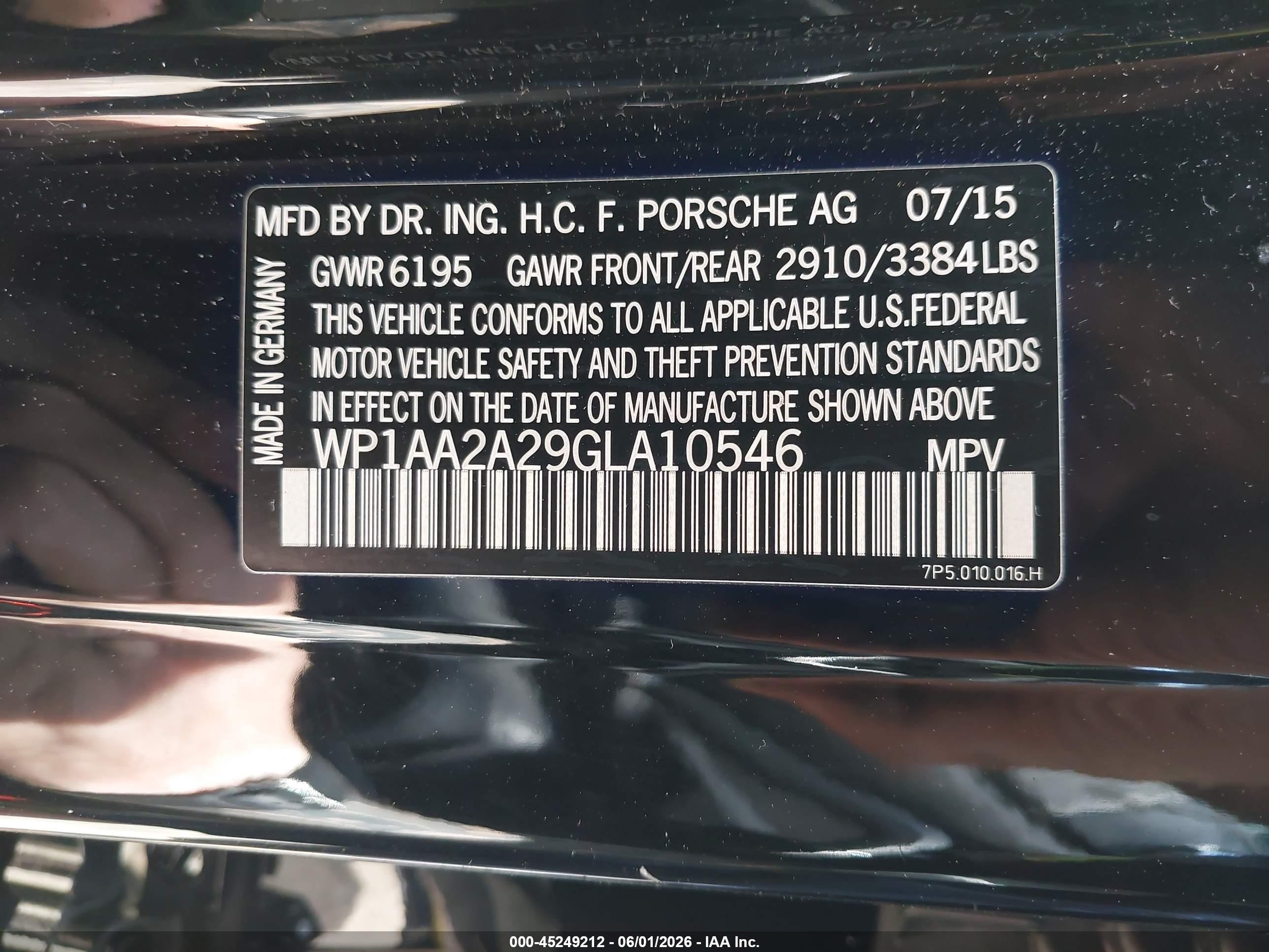 2016 Porsche Cayenne   Black vin: WP1AA2A29GLA10546