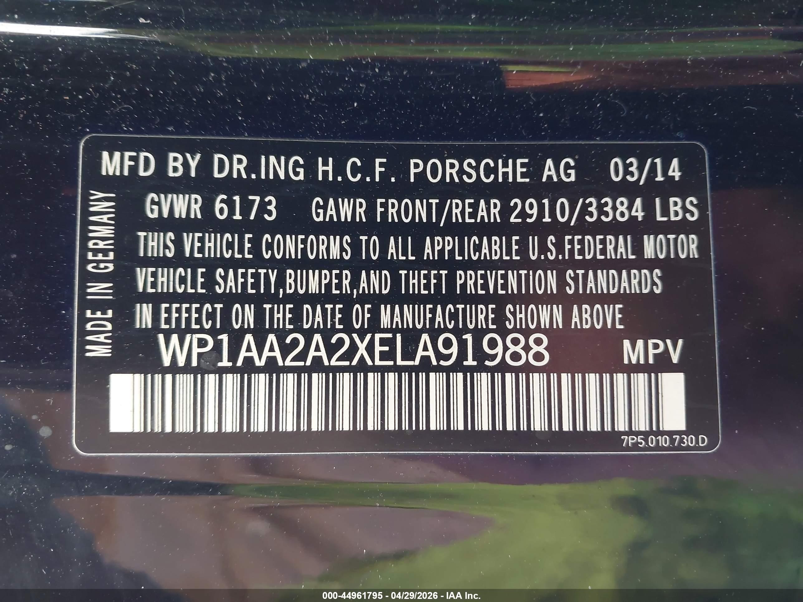 2014 Porsche Cayenne   Black vin: WP1AA2A2XELA91988
