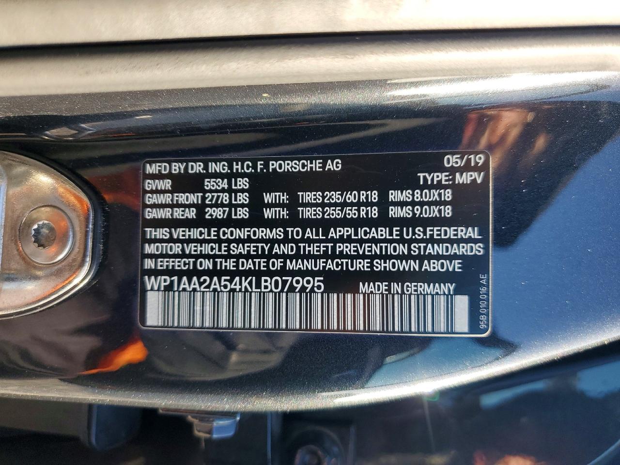 2019 Porsche Macan Серый vin: WP1AA2A54KLB07995