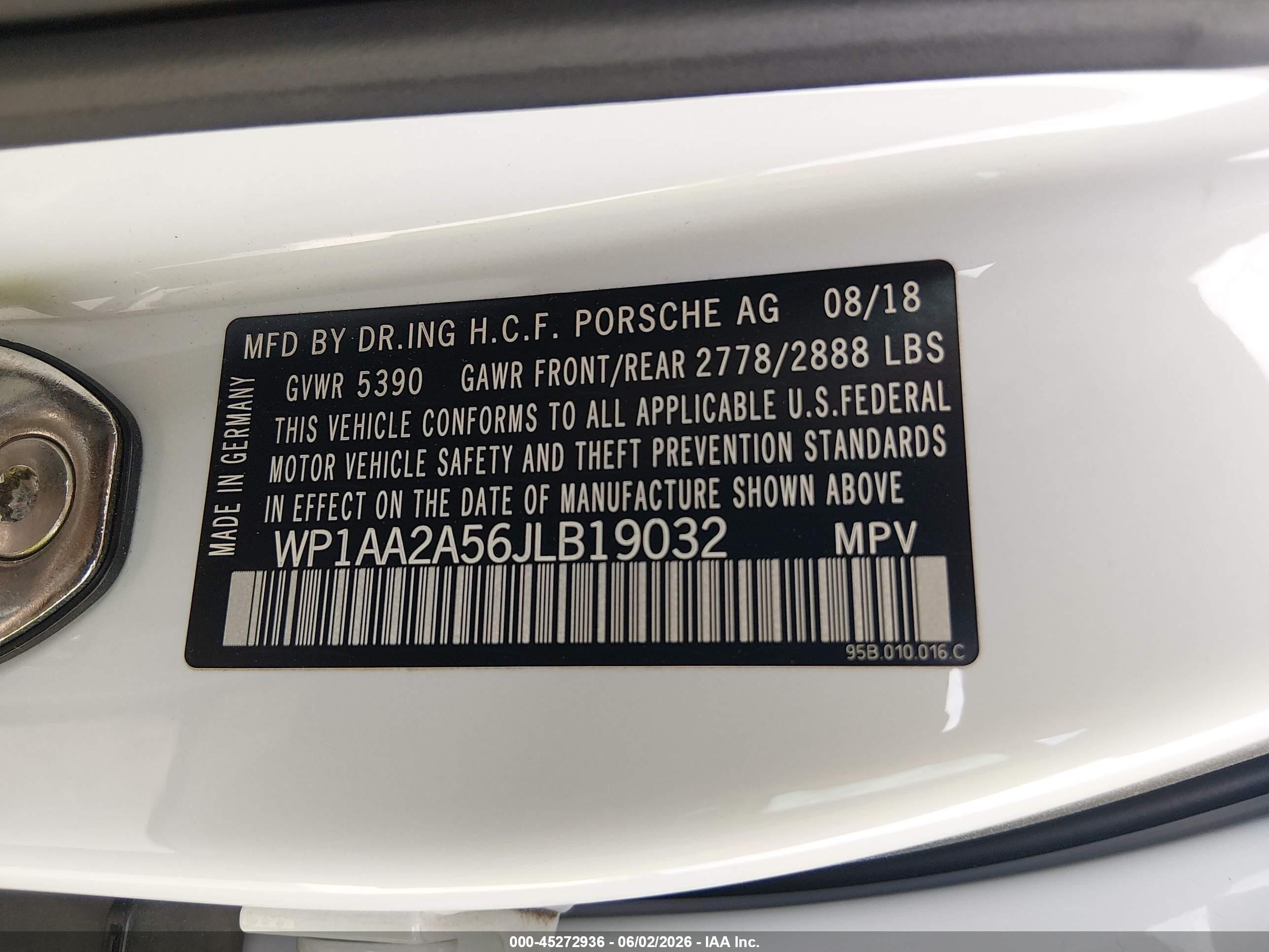 2018 Porsche Macan White vin: WP1AA2A56JLB19032