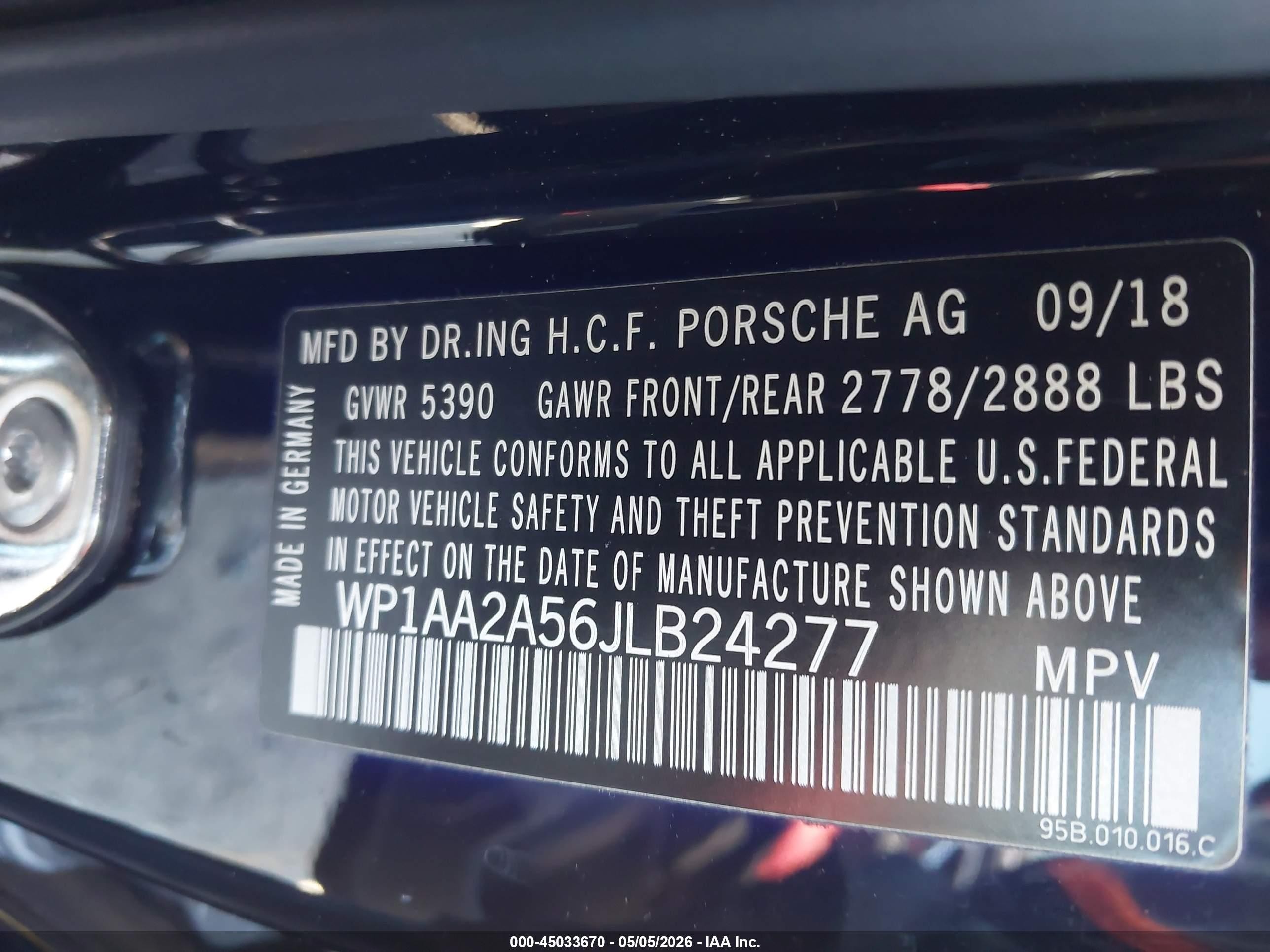 2018 Porsche Macan   Black vin: WP1AA2A56JLB24277