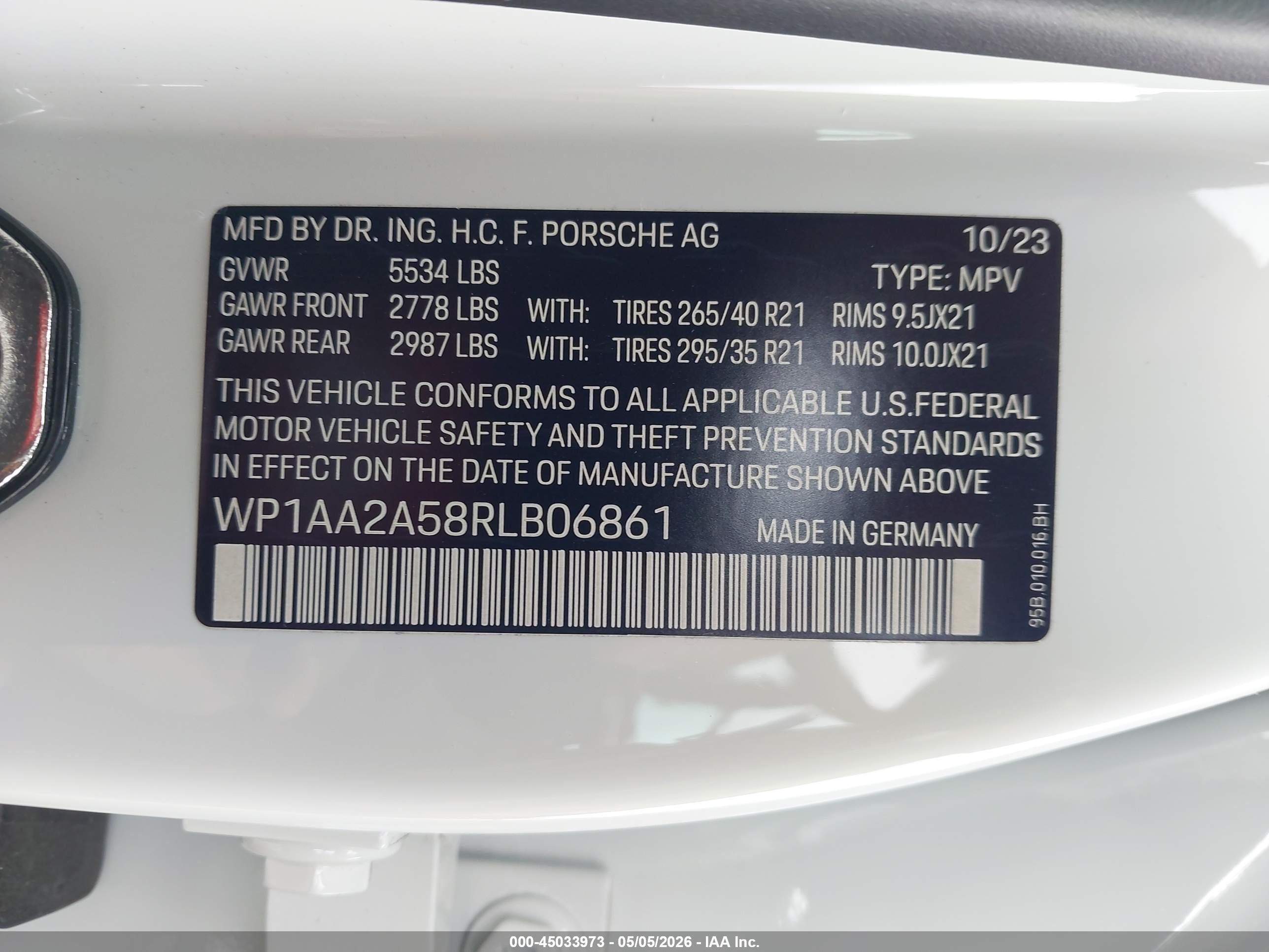 2024 Porsche Macan T Белый vin: WP1AA2A58RLB06861