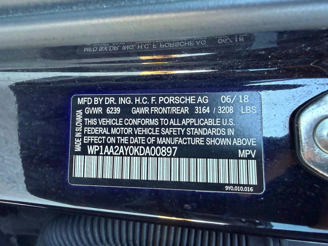 2019 Porsche Cayenne Black vin: WP1AA2AY0KDA00897