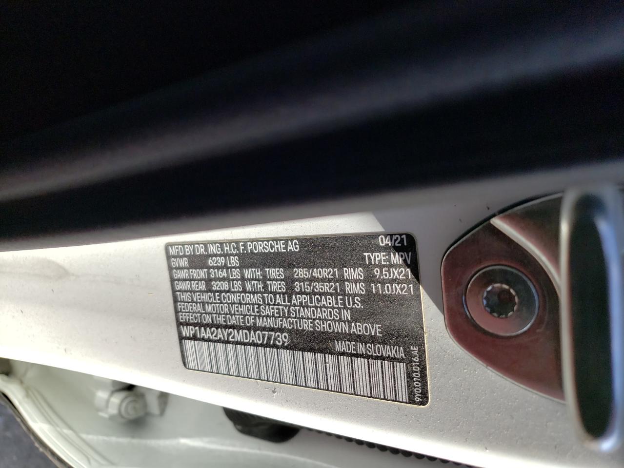 2021 Porsche Cayenne White vin: WP1AA2AY2MDA07739