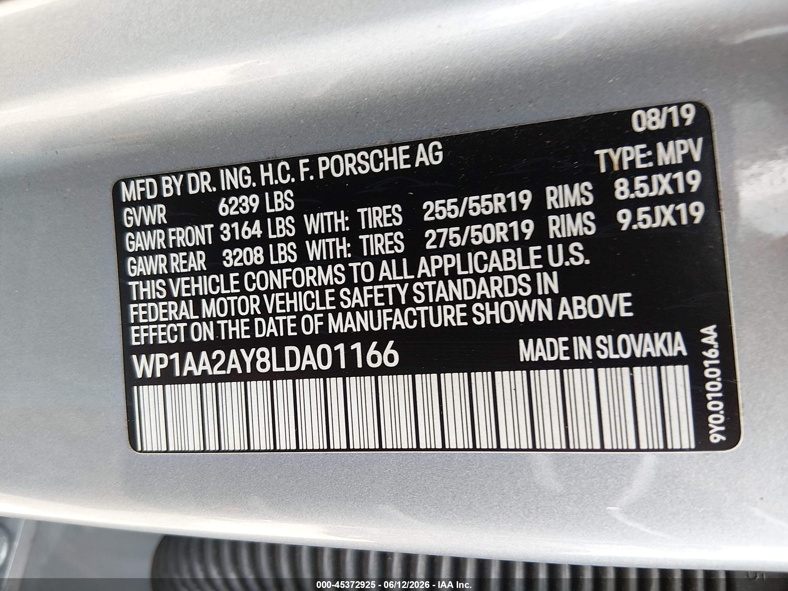 2020 Porsche Cayenne   Gray vin: WP1AA2AY8LDA01166