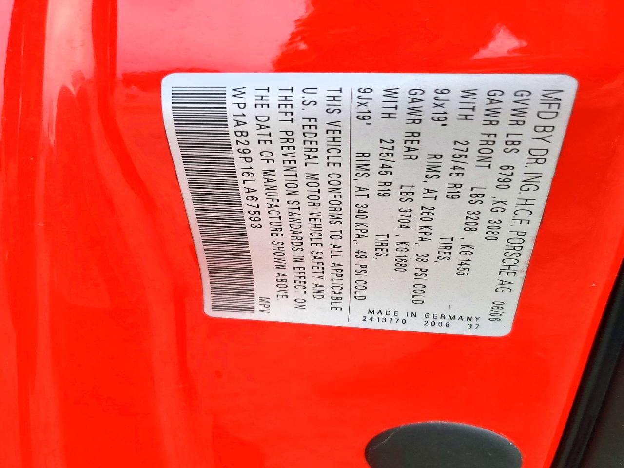 2006 Porsche Cayenne S Red vin: WP1AB29P16LA67593