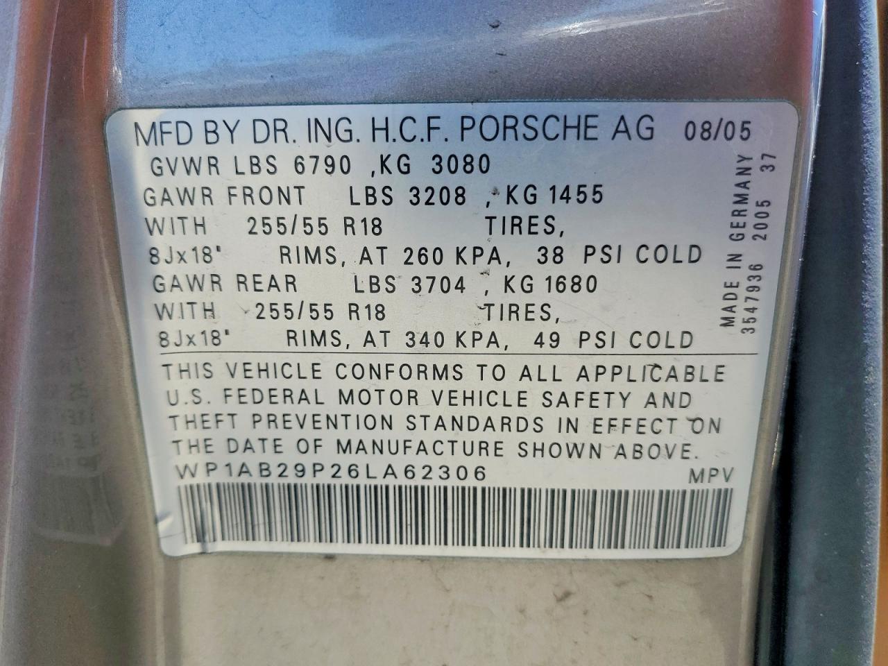 2006 Porsche Cayenne S Gray vin: WP1AB29P26LA62306