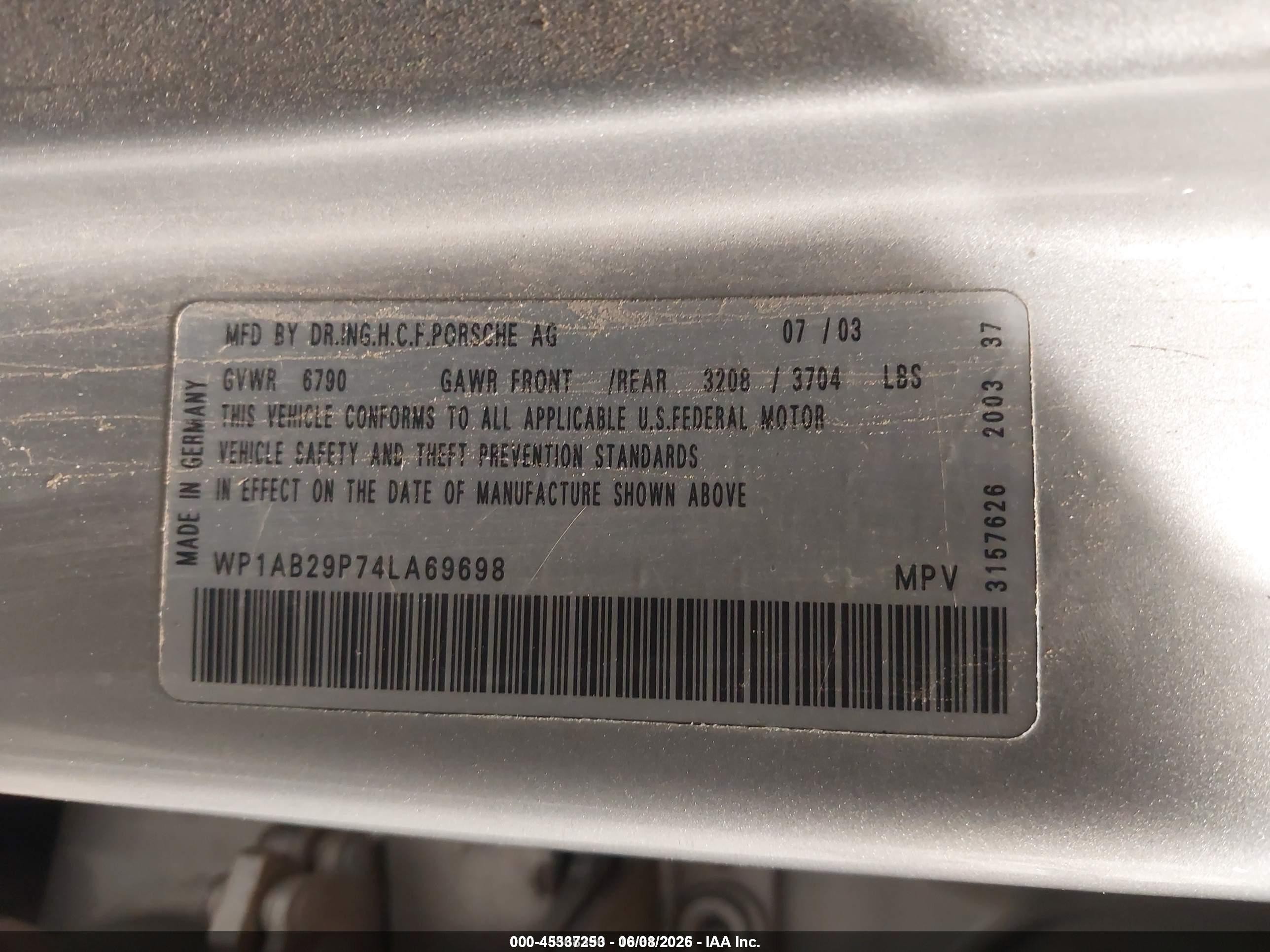 2004 Porsche Cayenne S Silver vin: WP1AB29P74LA69698
