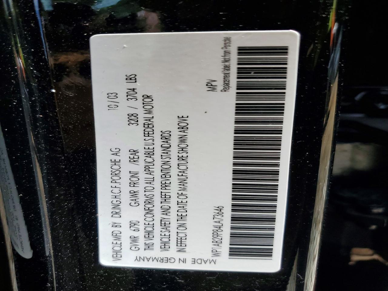 2004 Porsche Cayenne S Black vin: WP1AB29P84LA73646