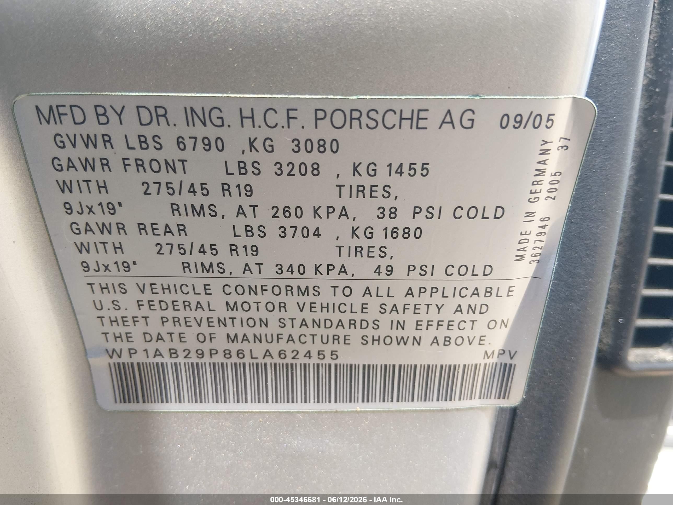 2006 Porsche Cayenne S/s Titanium Edition Silver vin: WP1AB29P86LA62455