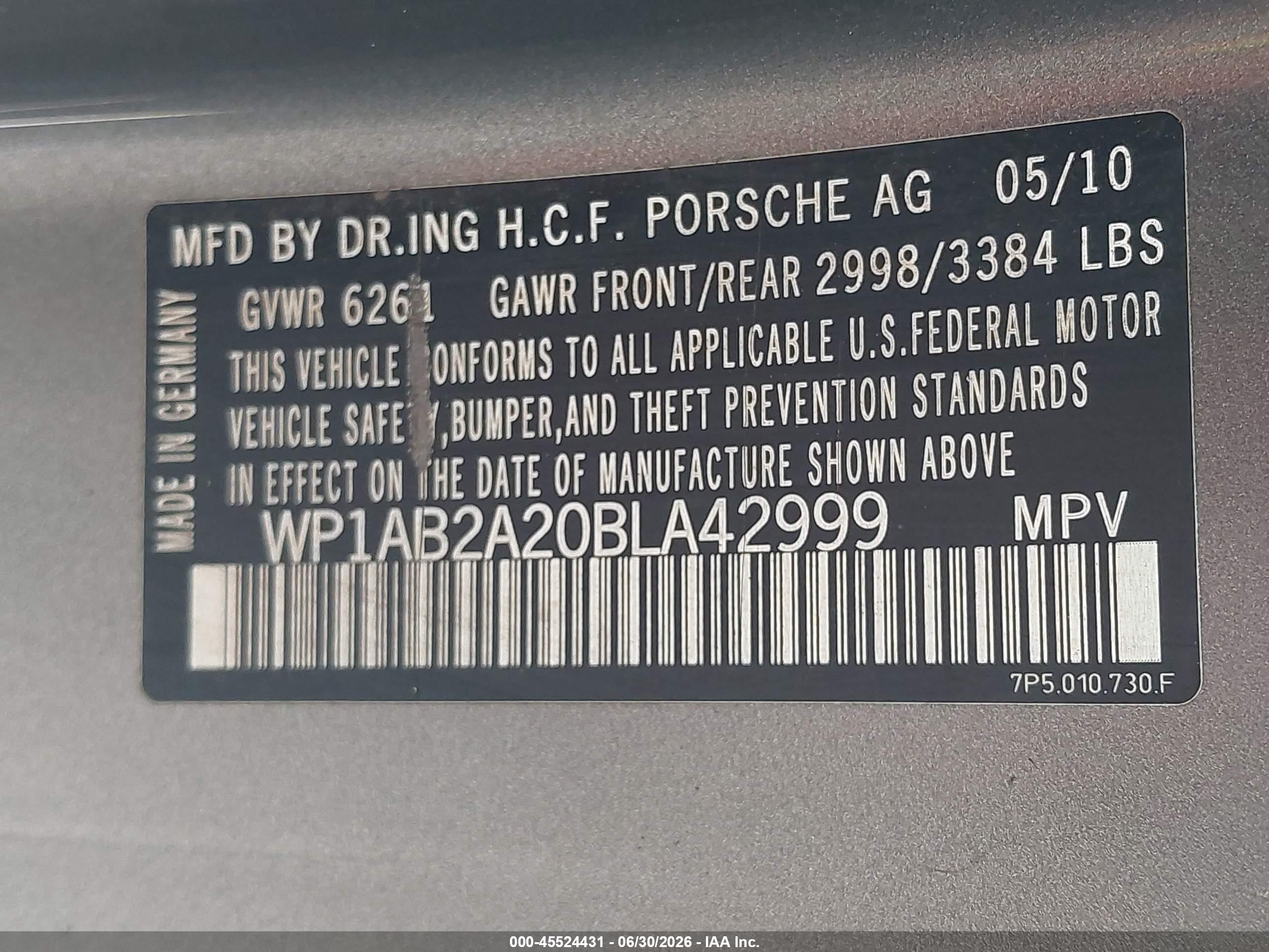 2011 Porsche Cayenne S Gray vin: WP1AB2A20BLA42999