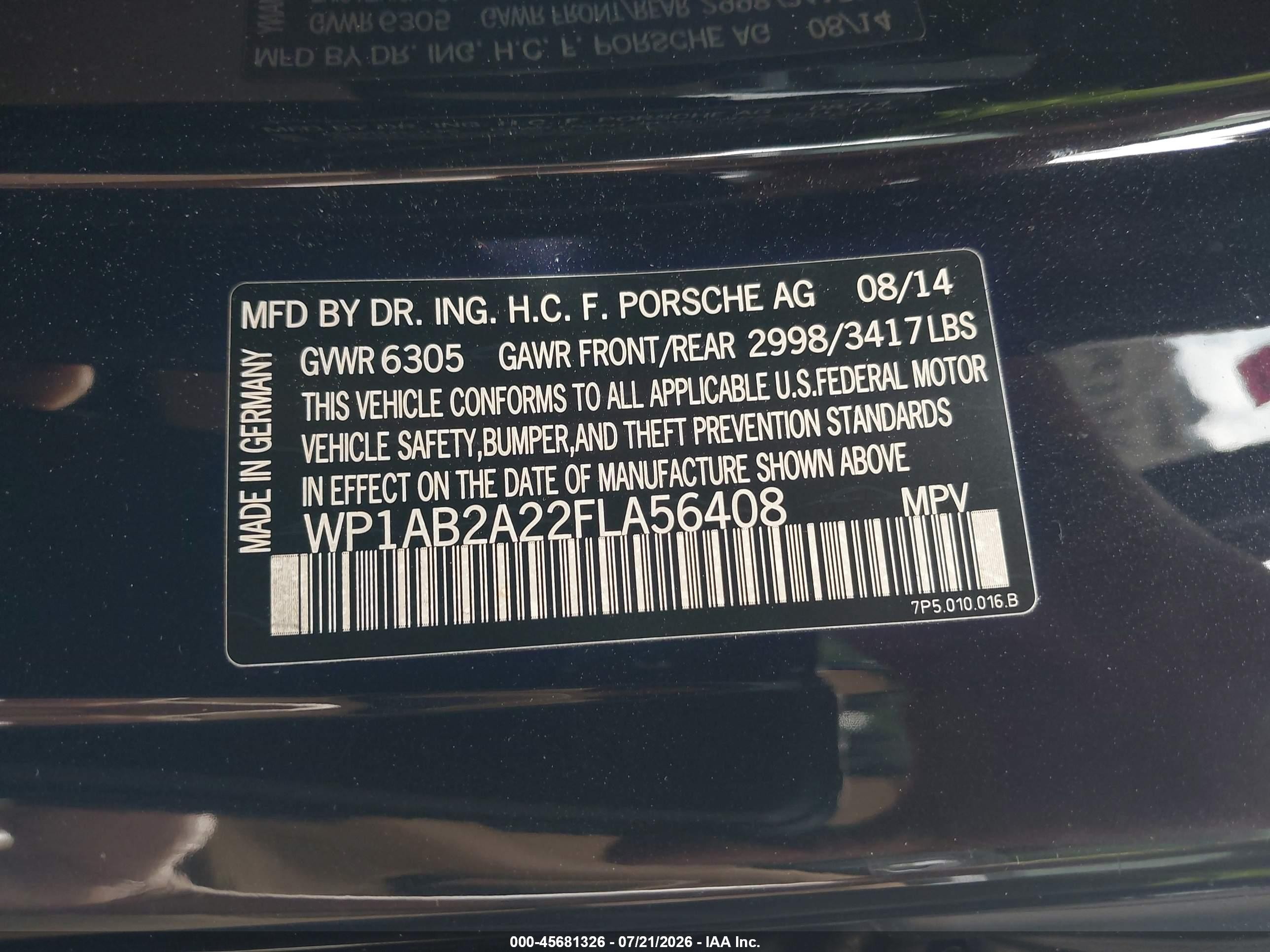 2015 Porsche Cayenne S Green vin: WP1AB2A22FLA56408