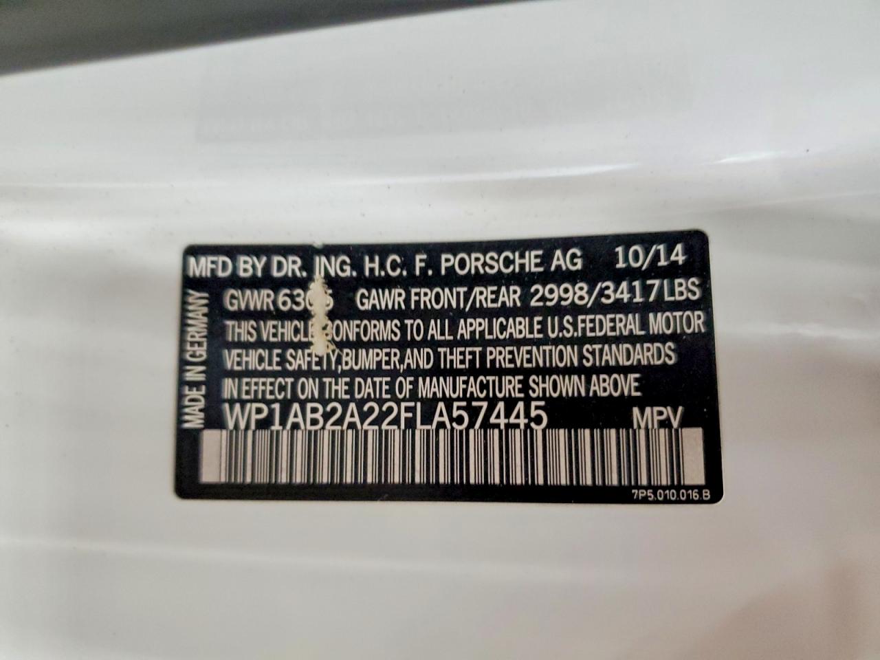 2015 Porsche Cayenne S White vin: WP1AB2A22FLA57445
