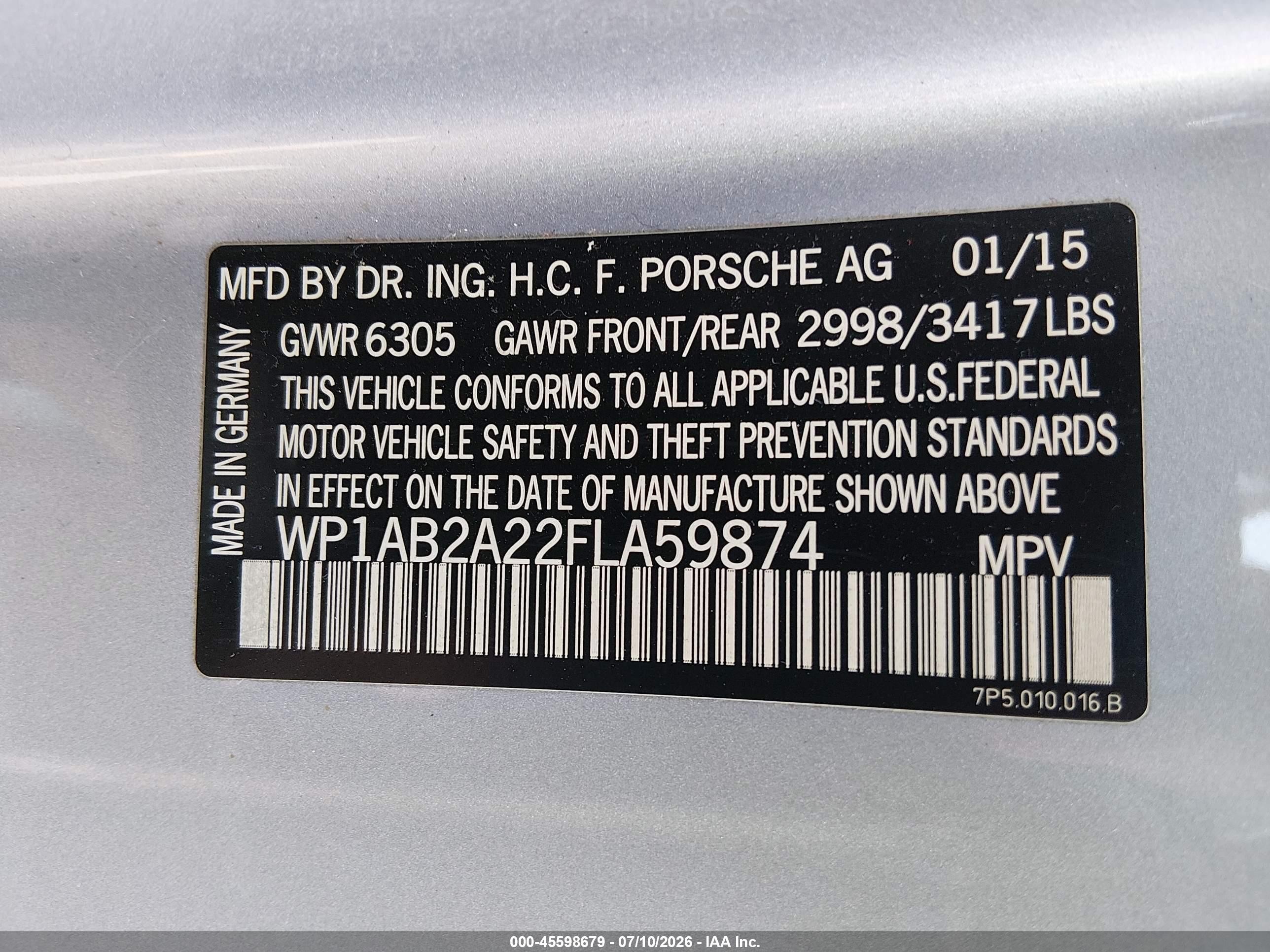 2015 Porsche Cayenne S Silver vin: WP1AB2A22FLA59874