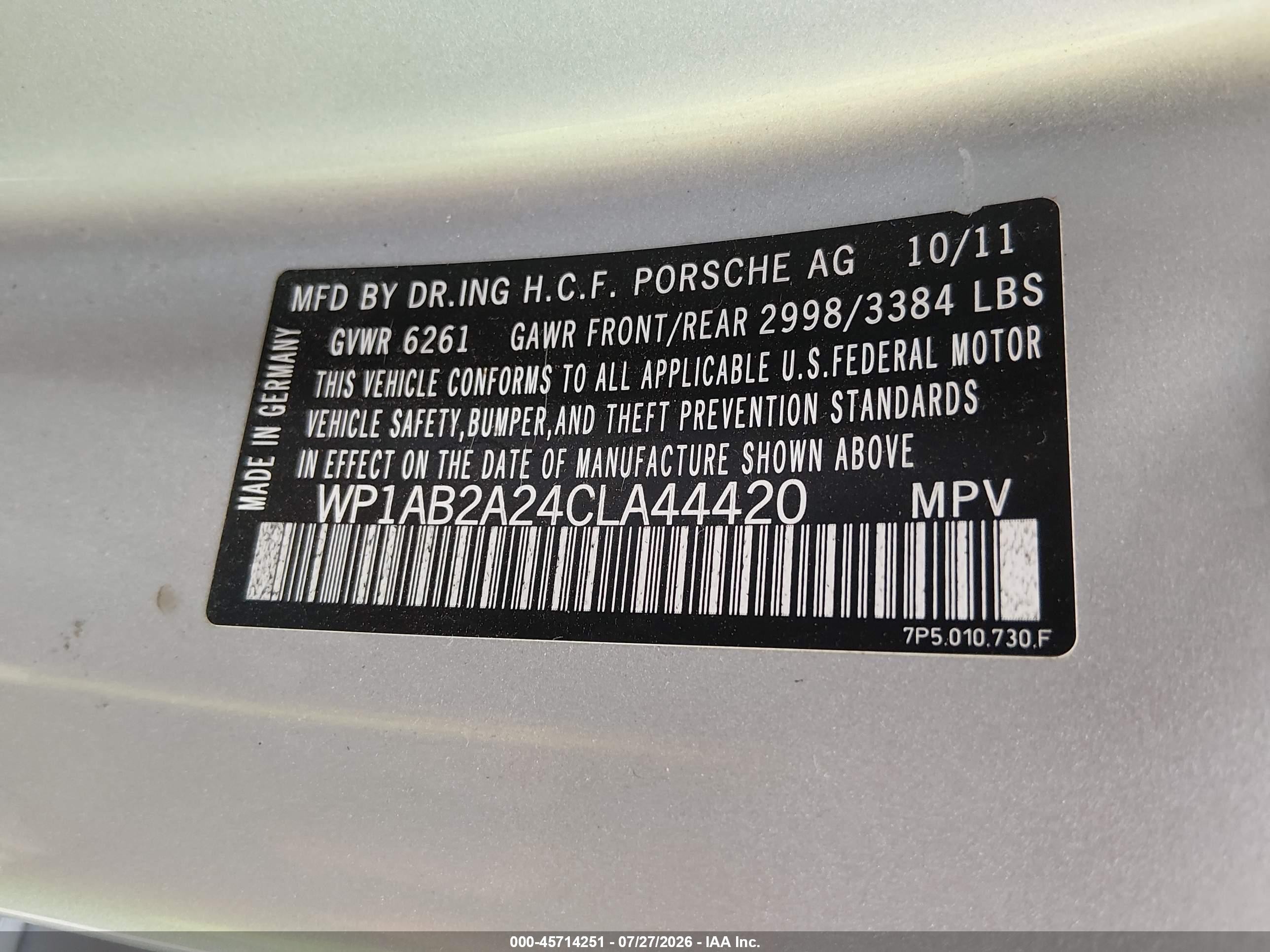 2012 Porsche Cayenne S Silver vin: WP1AB2A24CLA44420
