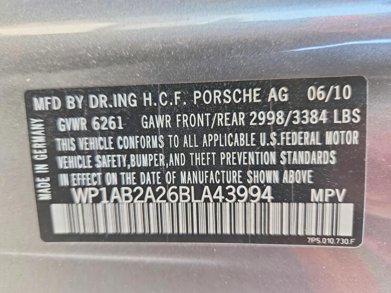 2011 Porsche Cayenne S Silver vin: WP1AB2A26BLA43994