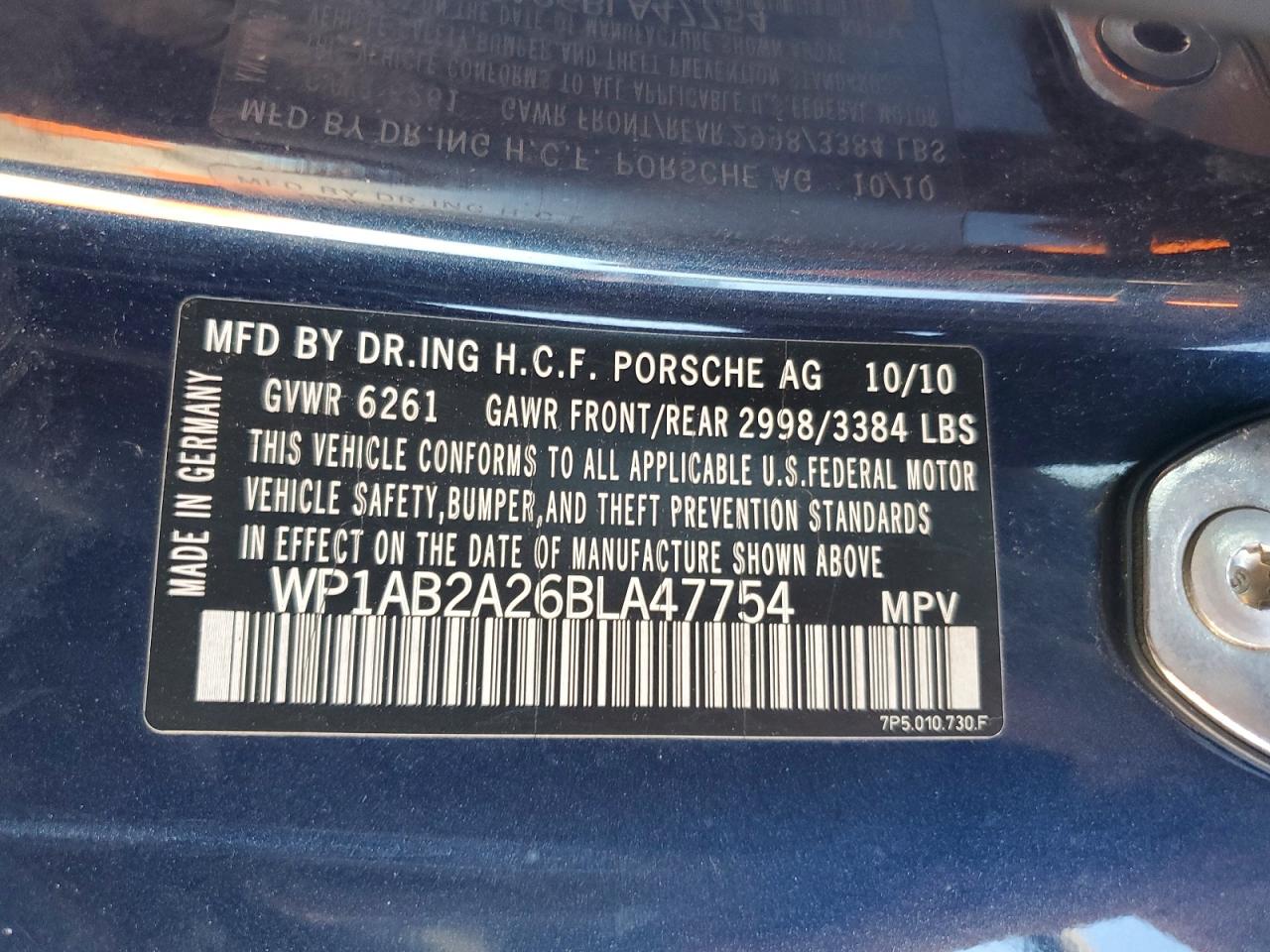 2011 Porsche Cayenne S Blue vin: WP1AB2A26BLA47754