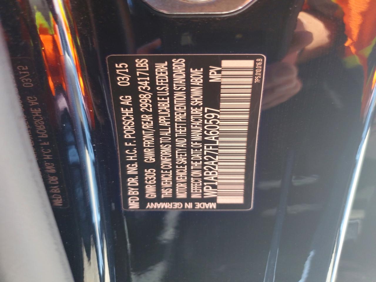 2015 Porsche Cayenne S Black vin: WP1AB2A27FLA60597