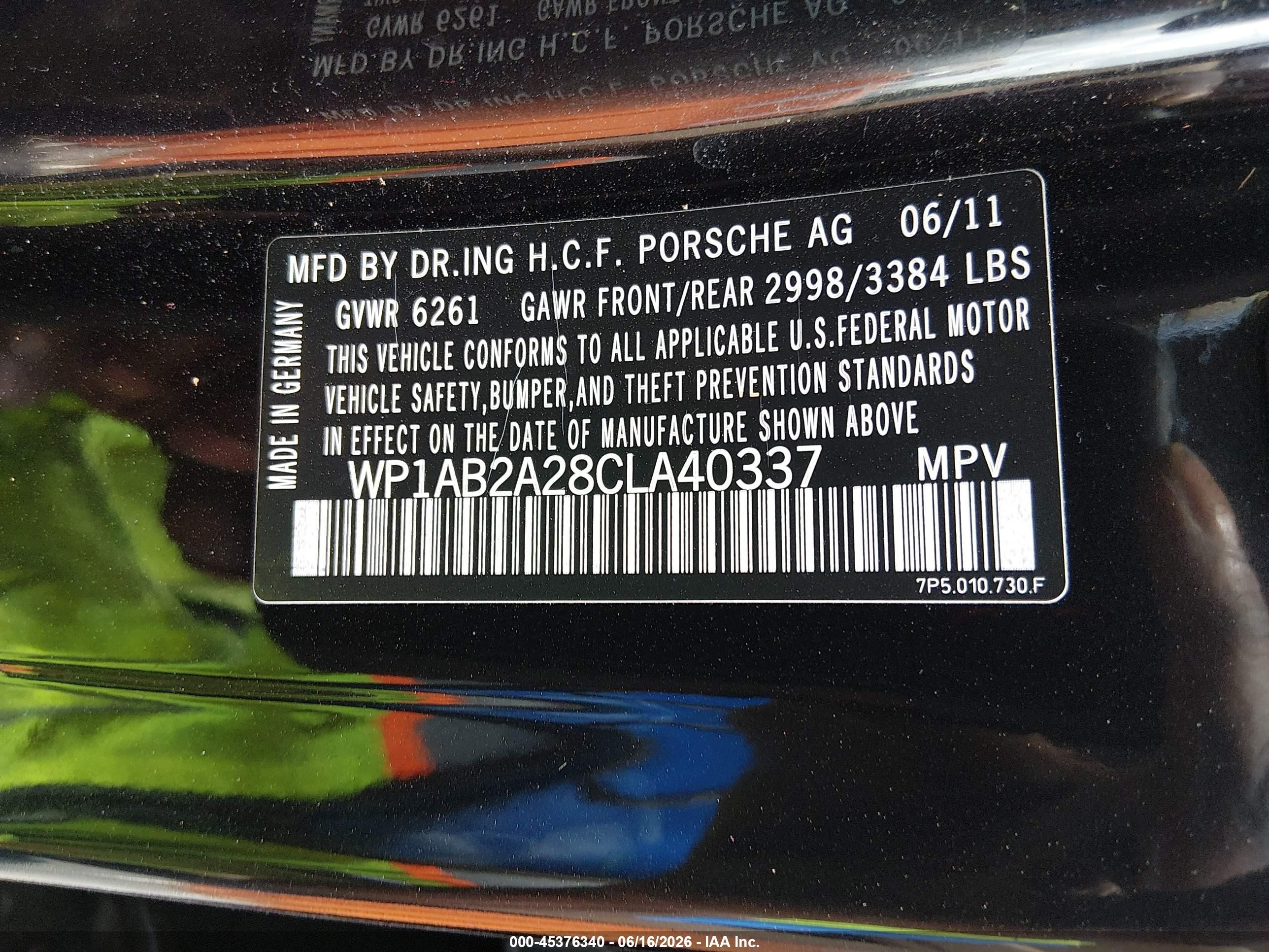 2012 Porsche Cayenne S Black vin: WP1AB2A28CLA40337