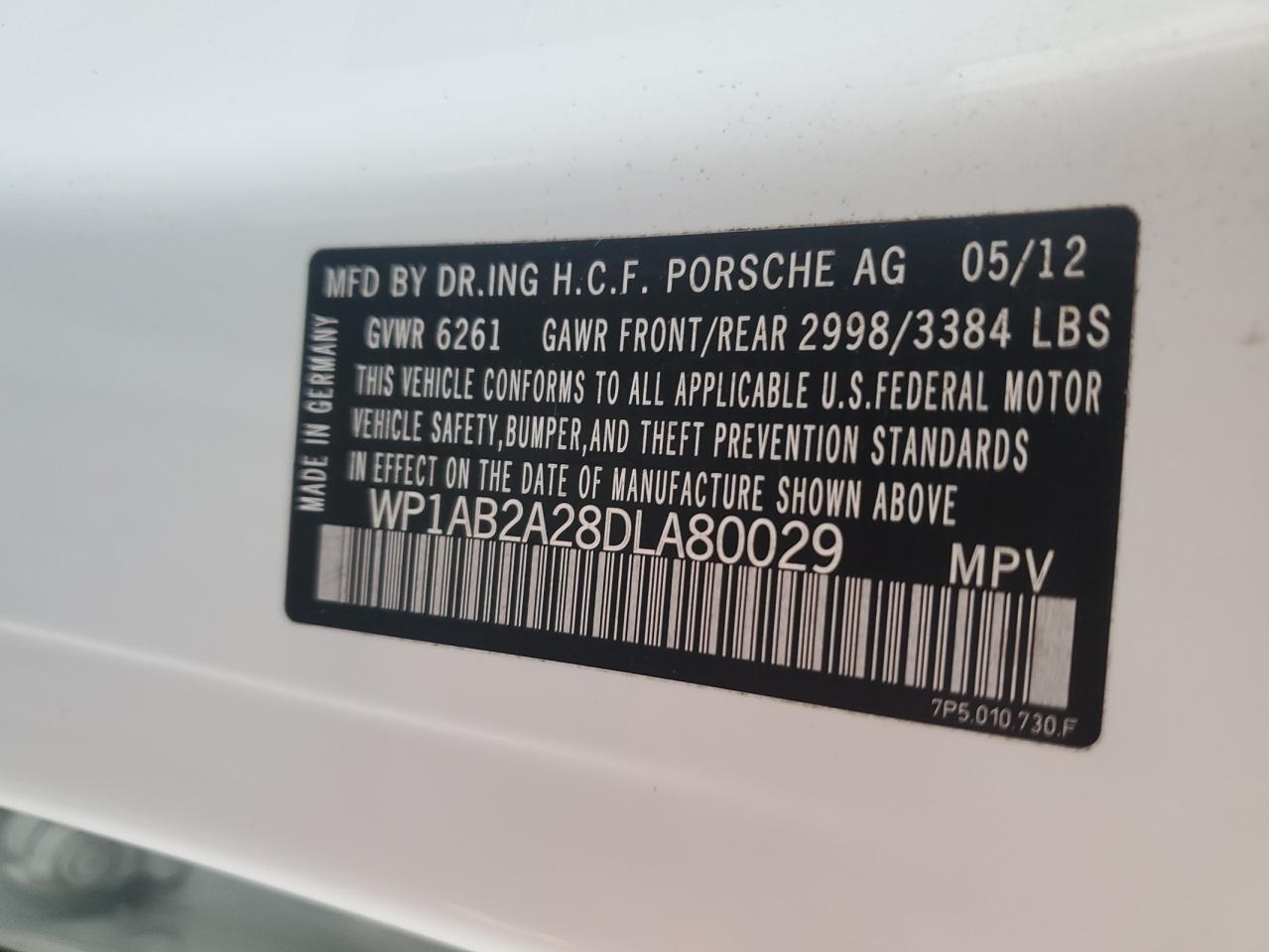 2013 Porsche Cayenne S White vin: WP1AB2A28DLA80029