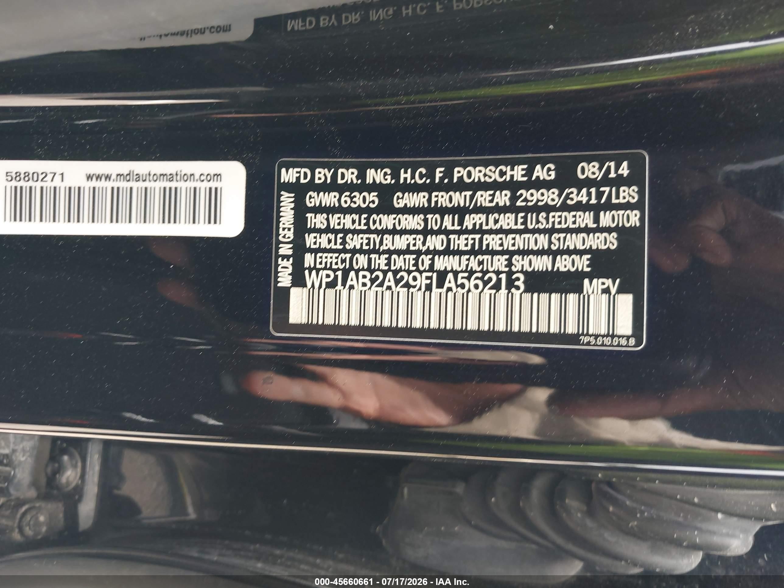 2015 Porsche Cayenne S Black vin: WP1AB2A29FLA56213