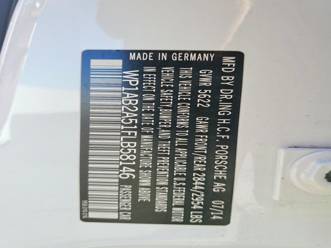 2015 Porsche Macan S White vin: WP1AB2A51FLB58146
