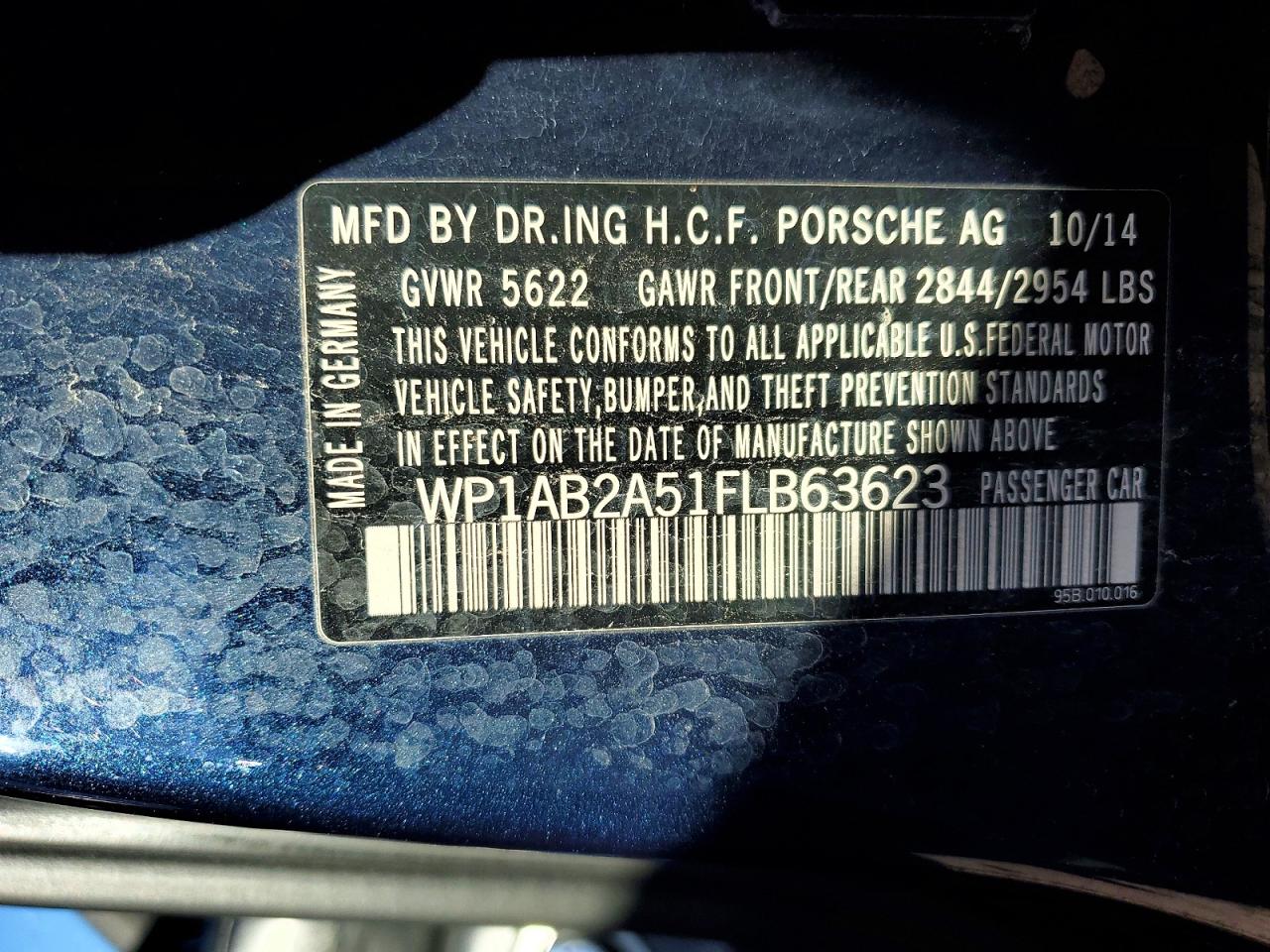 2015 Porsche Macan S Blue vin: WP1AB2A51FLB63623