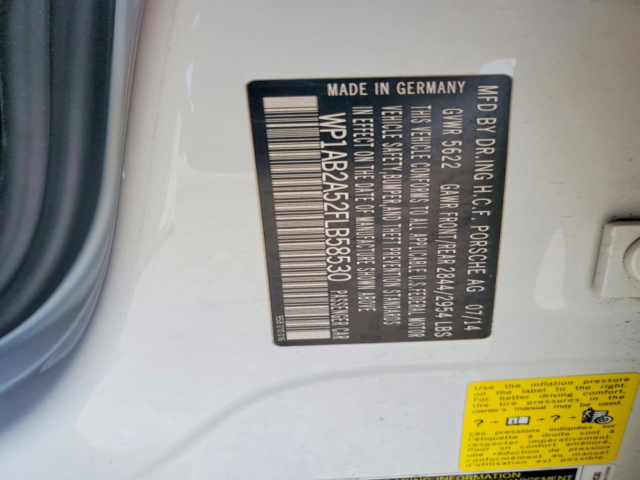 2015 Porsche Macan S White vin: WP1AB2A52FLB58530