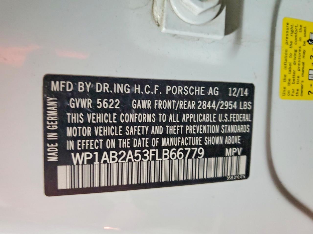 2015 Porsche Macan S White vin: WP1AB2A53FLB66779