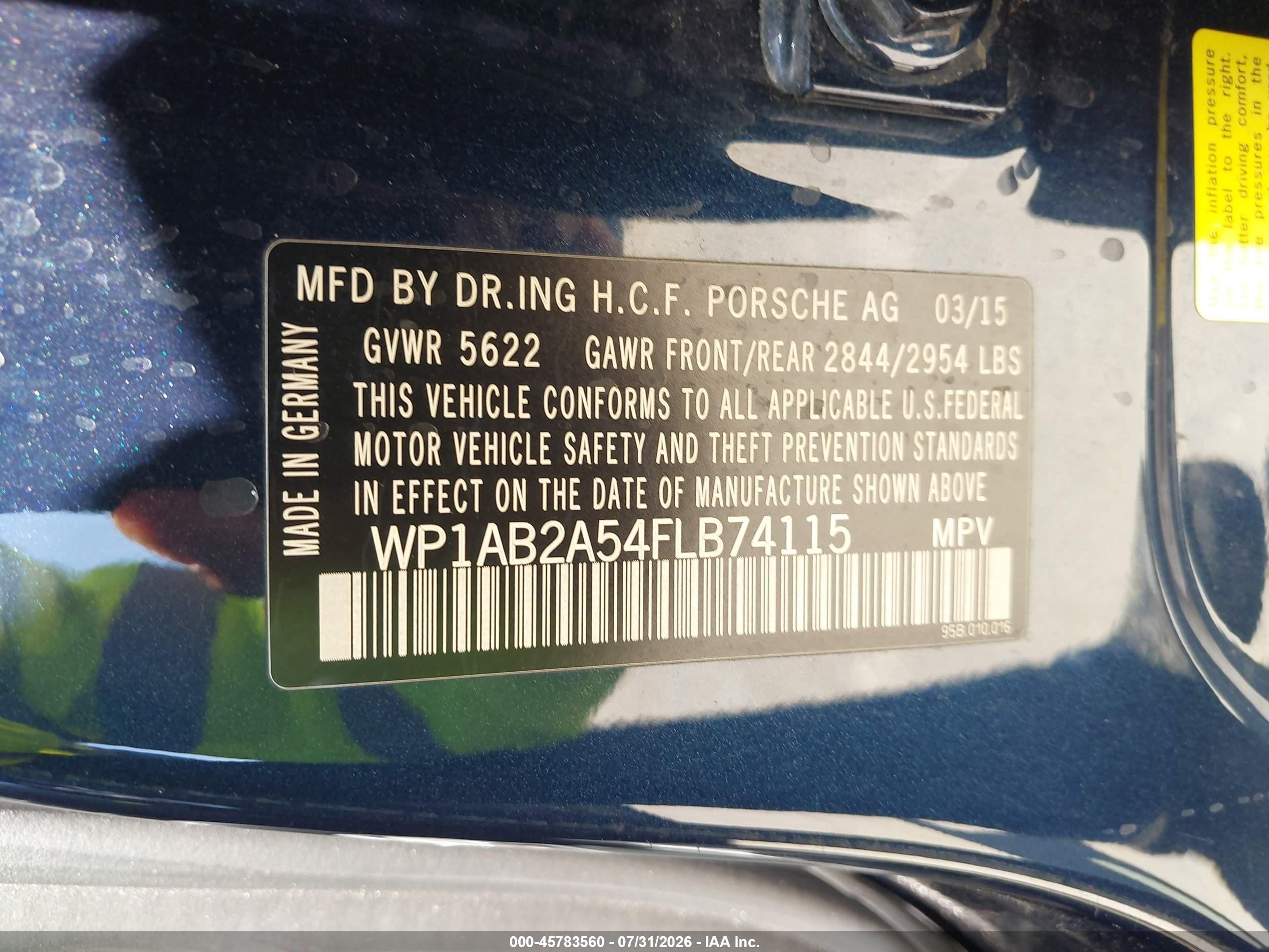 2015 Porsche Macan S Dark Blue vin: WP1AB2A54FLB74115