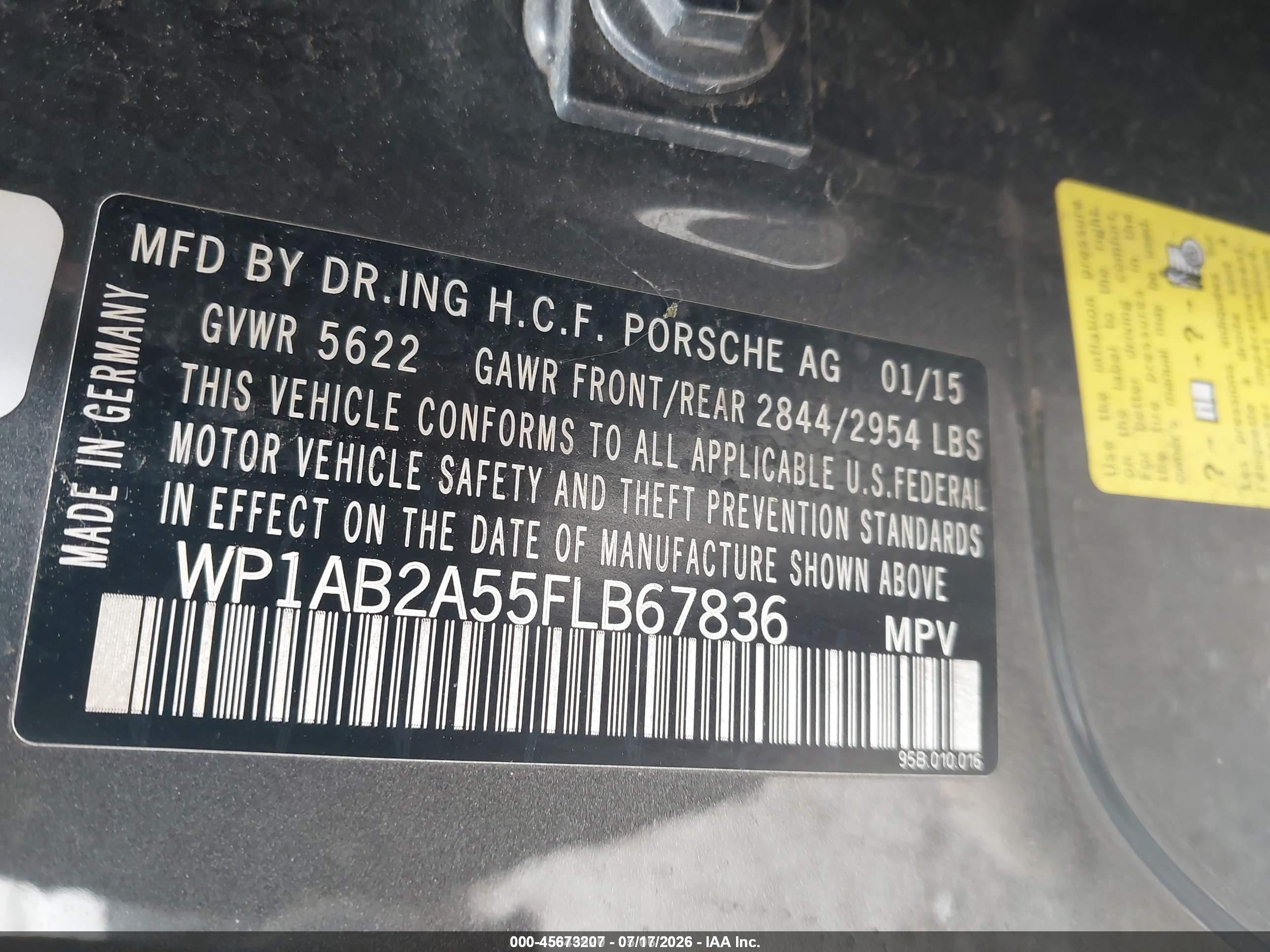 2015 Porsche Macan S Серый vin: WP1AB2A55FLB67836