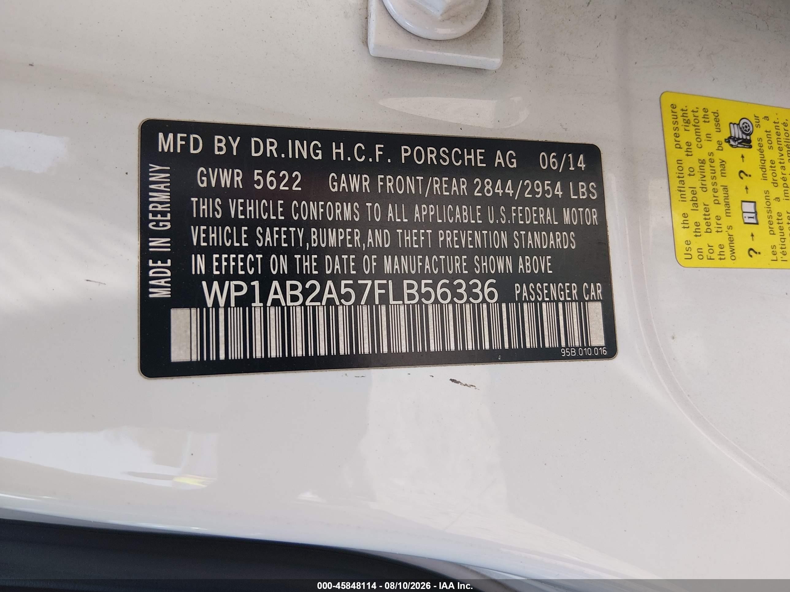 2015 Porsche Macan S Белый vin: WP1AB2A57FLB56336