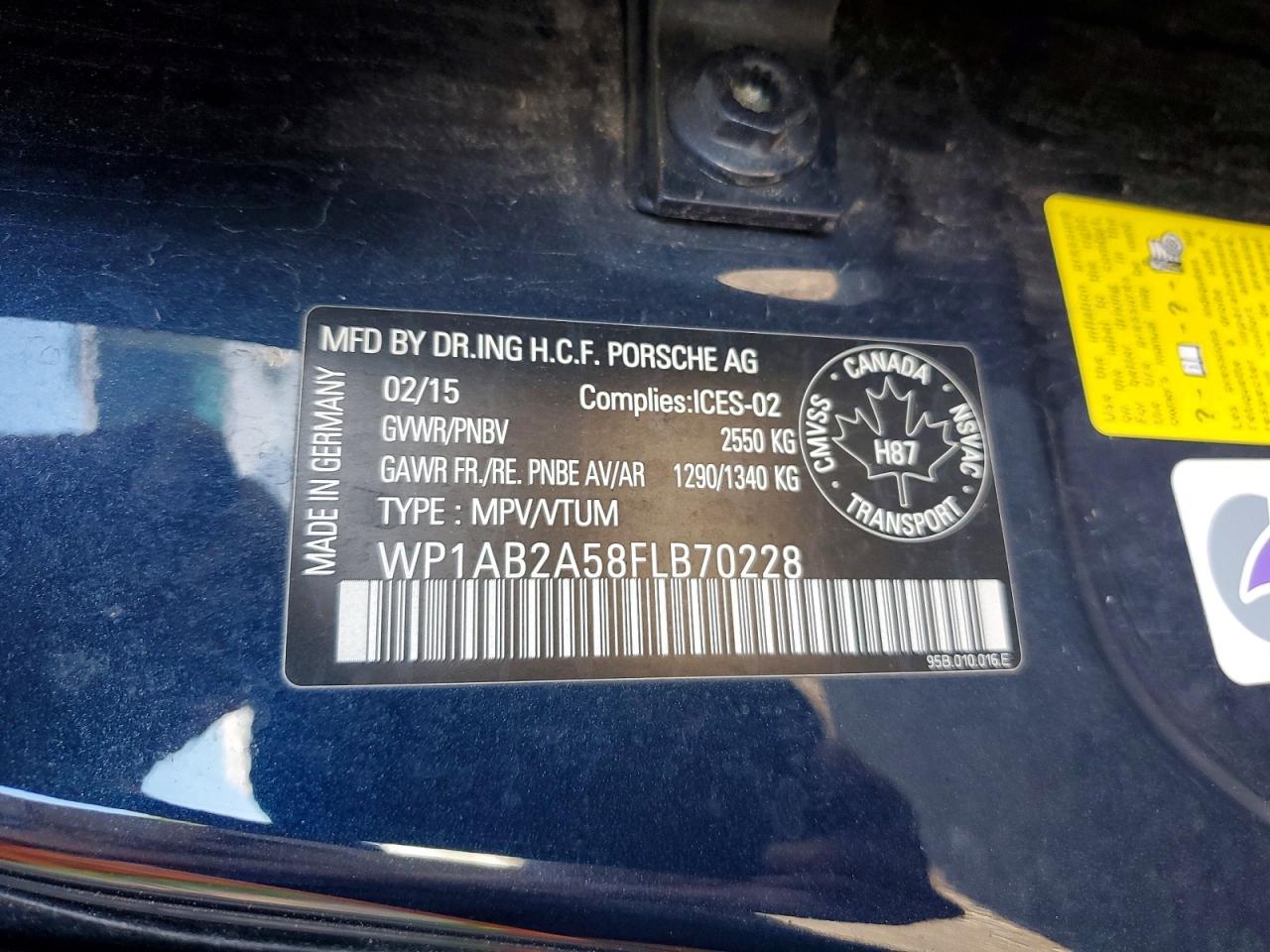 2015 Porsche Macan S Черный vin: WP1AB2A58FLB70228