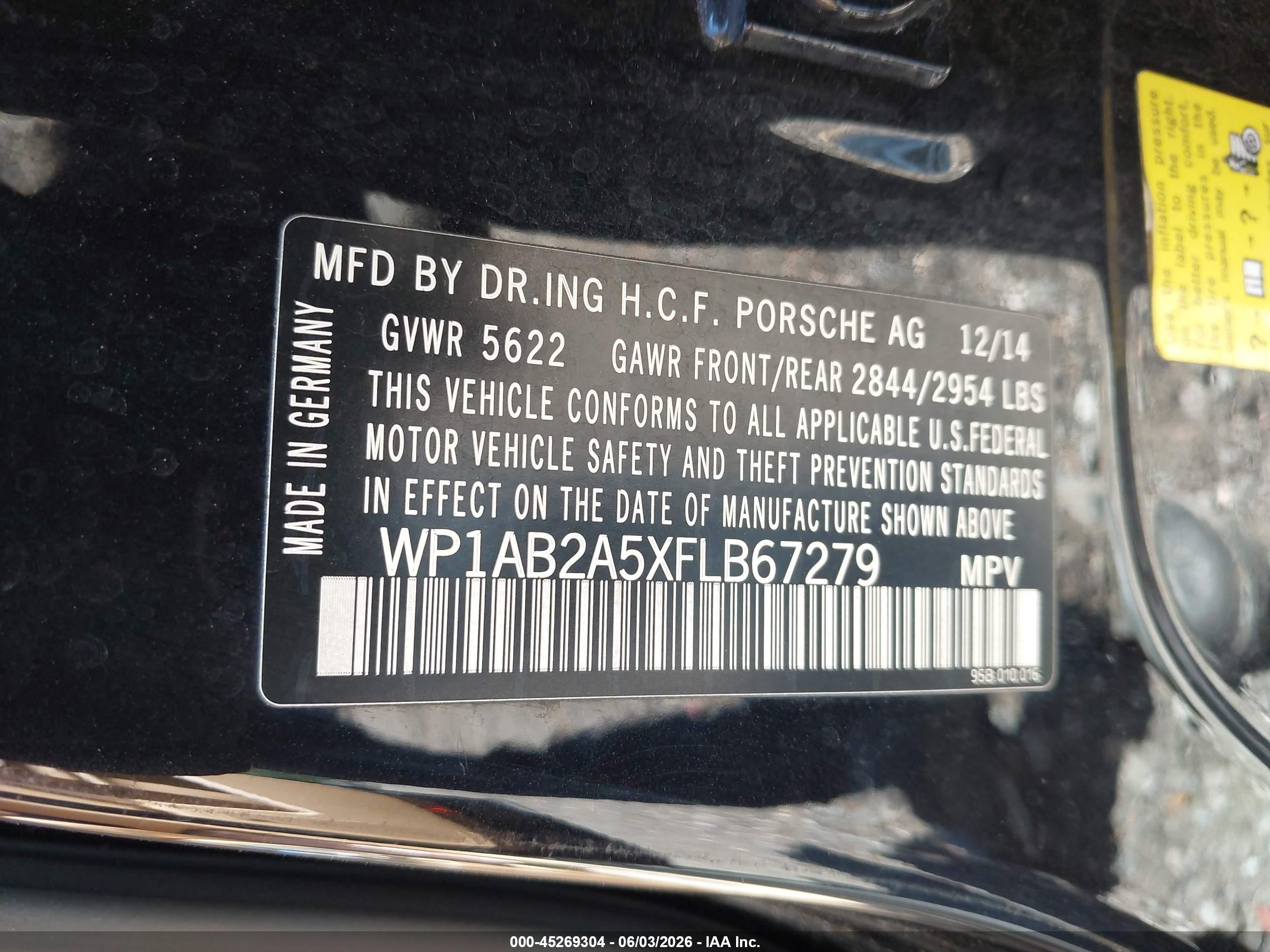 2015 Porsche Macan S Black vin: WP1AB2A5XFLB67279