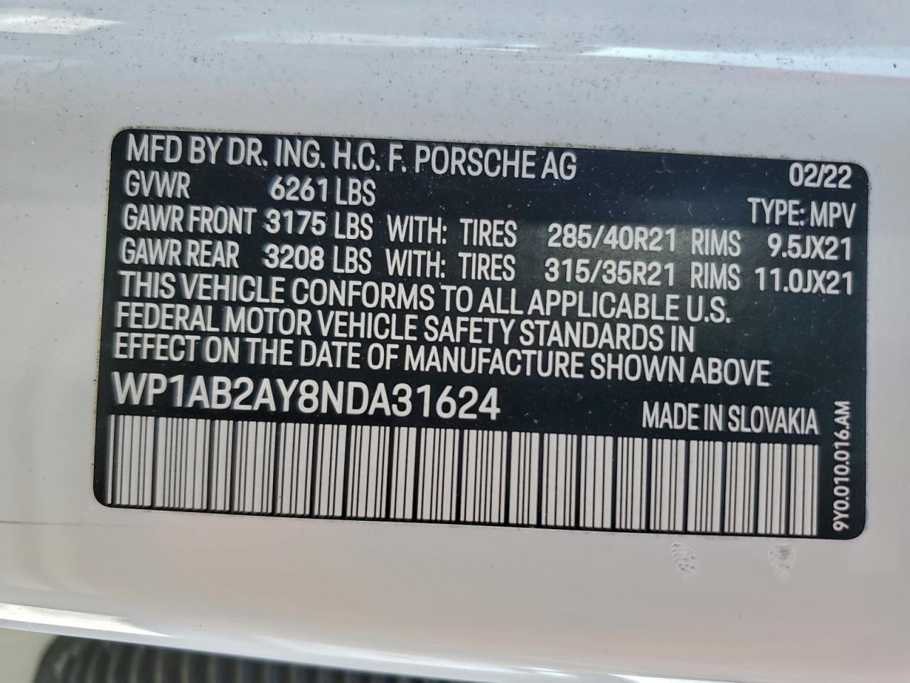 2022 Porsche Cayenne S White vin: WP1AB2AY8NDA31624