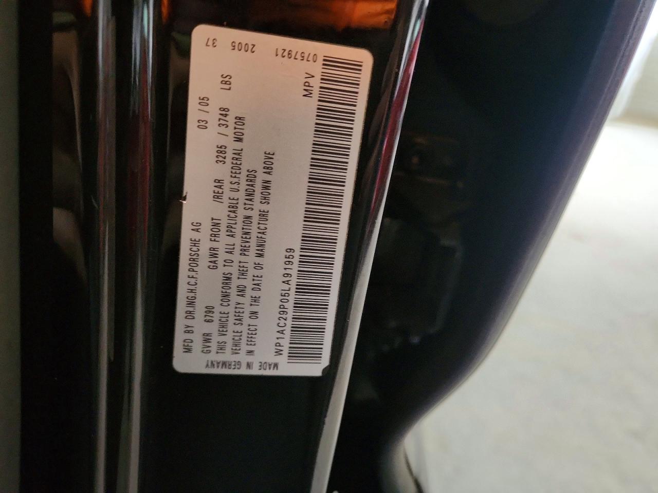 2005 Porsche Cayenne Turbo Black vin: WP1AC29P05LA91959