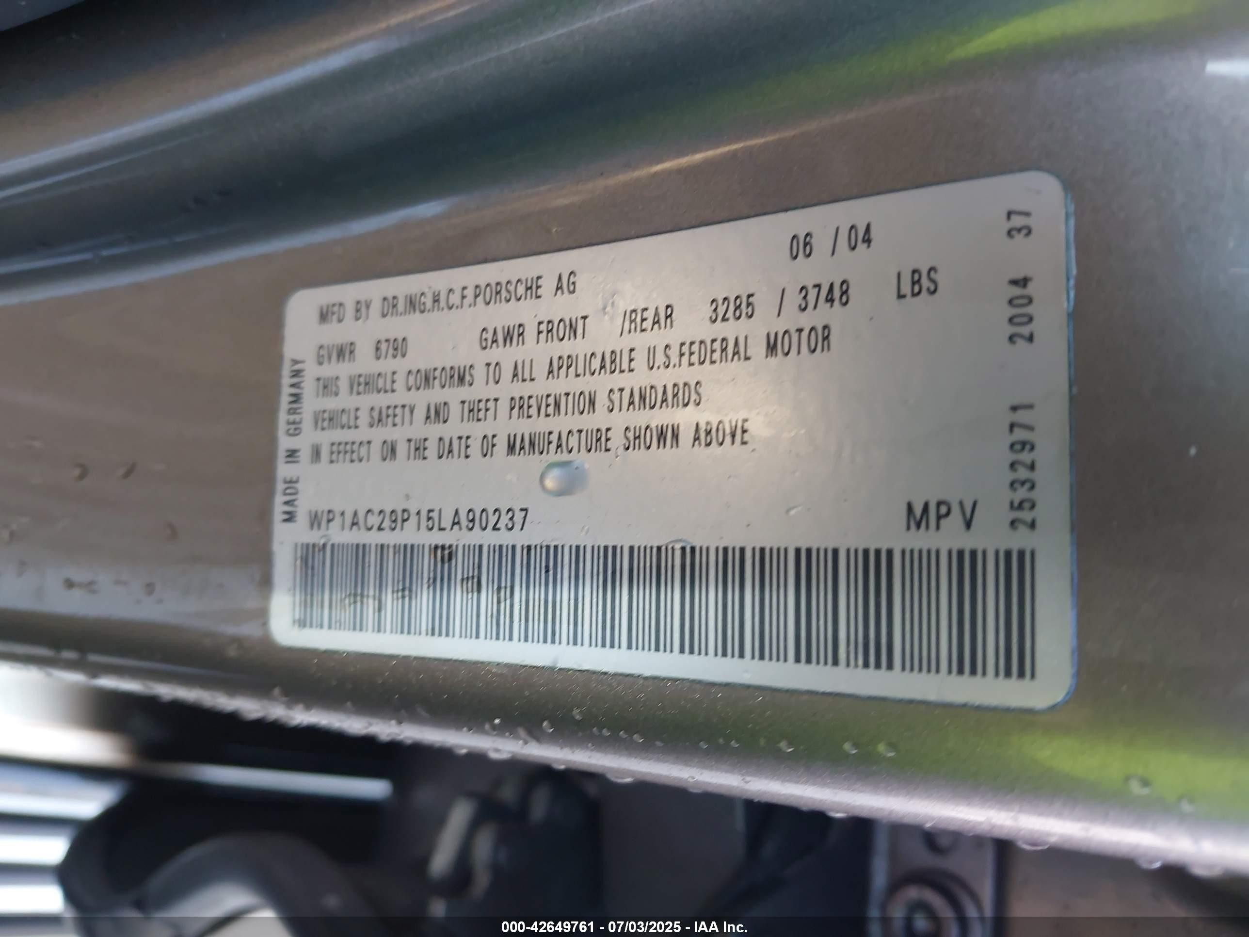 2005 Porsche Cayenne Turbo Silver vin: WP1AC29P15LA90237