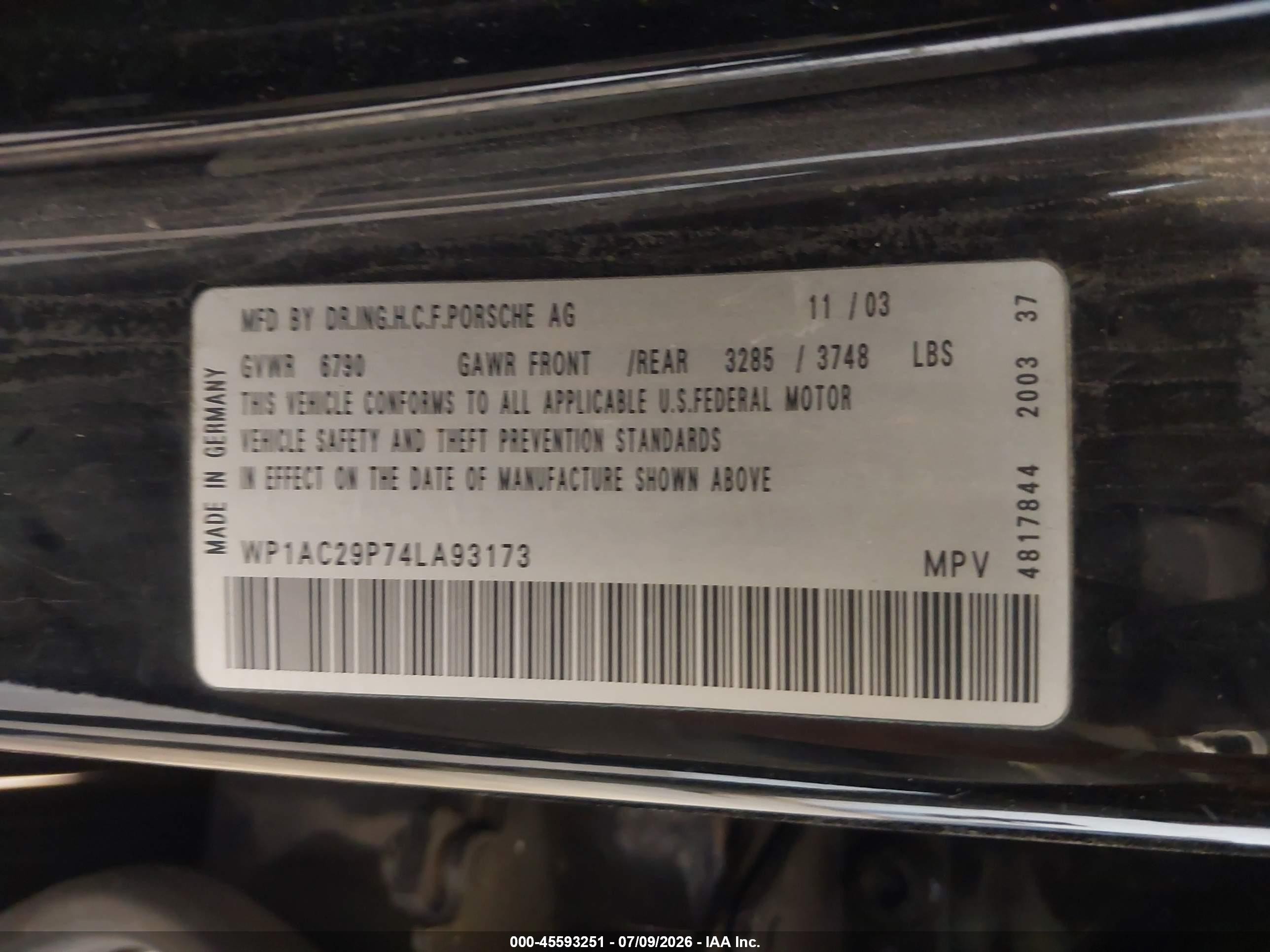 2004 Porsche Cayenne Turbo Черный vin: WP1AC29P74LA93173