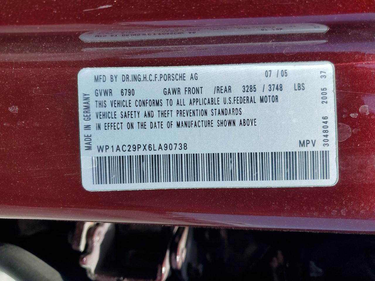 2006 Porsche Cayenne Turbo Burgundy vin: WP1AC29PX6LA90738