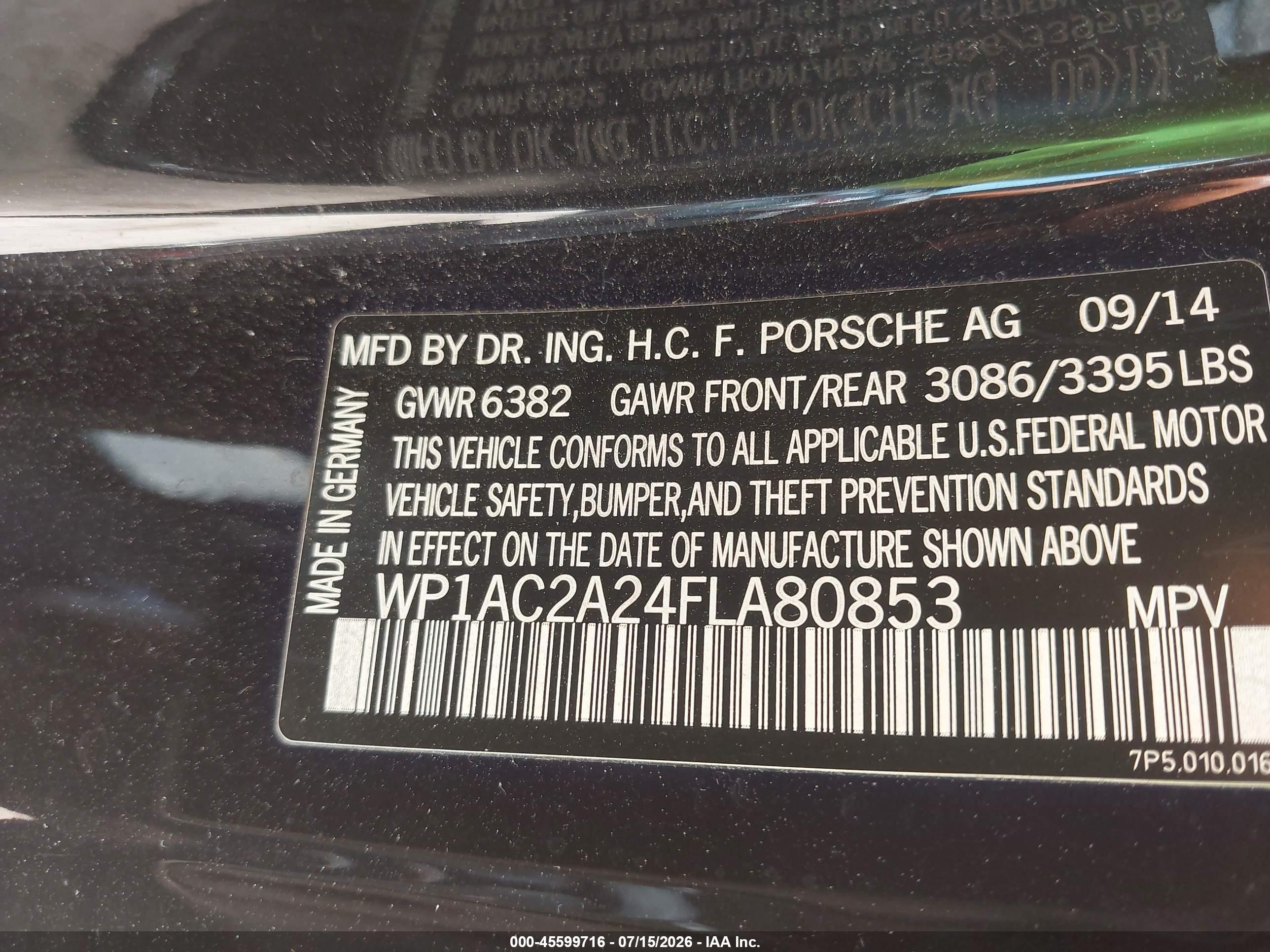 2015 Porsche Cayenne Turbo Черный vin: WP1AC2A24FLA80853