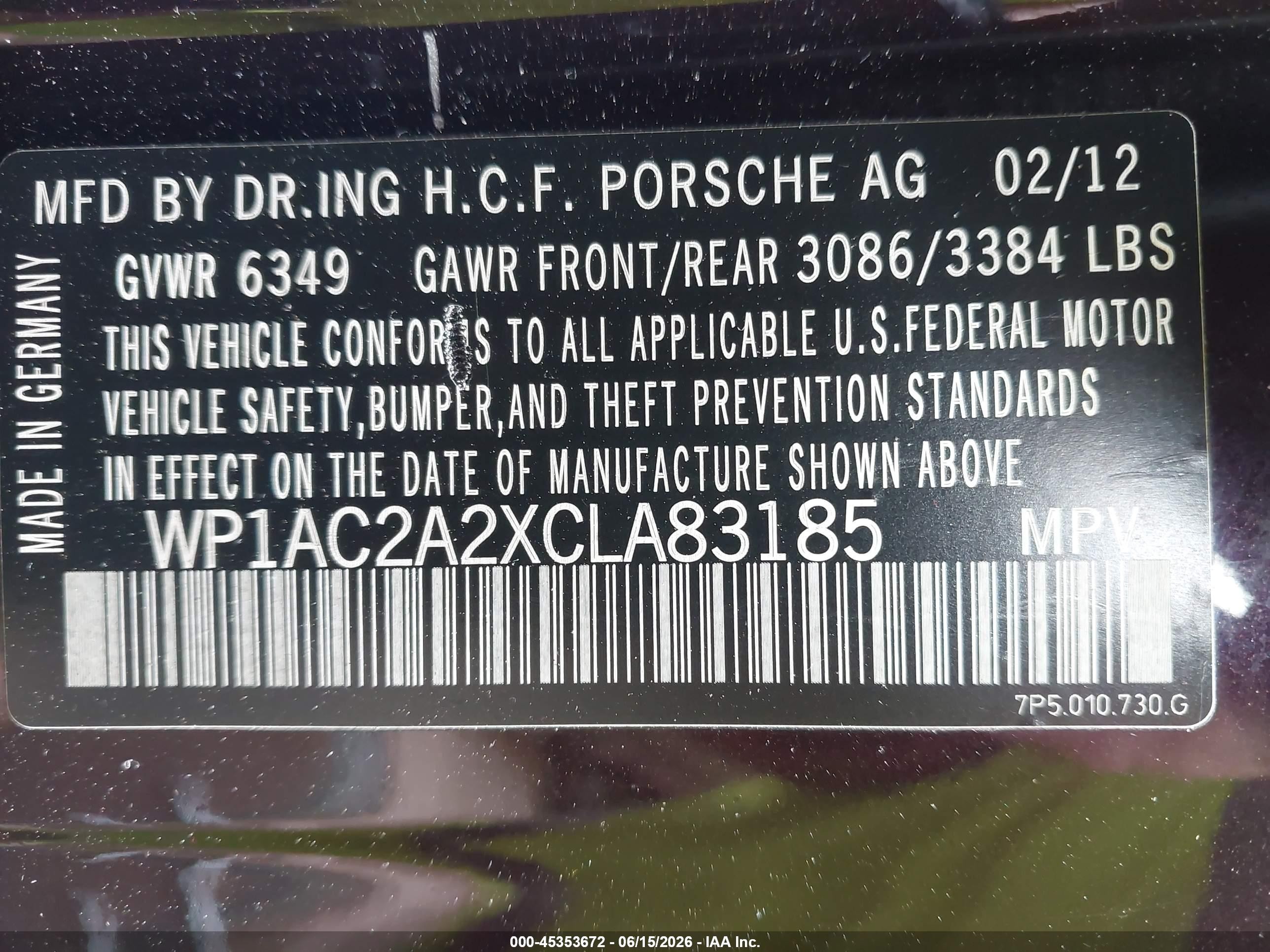 2012 Porsche Cayenne Turbo Purple vin: WP1AC2A2XCLA83185