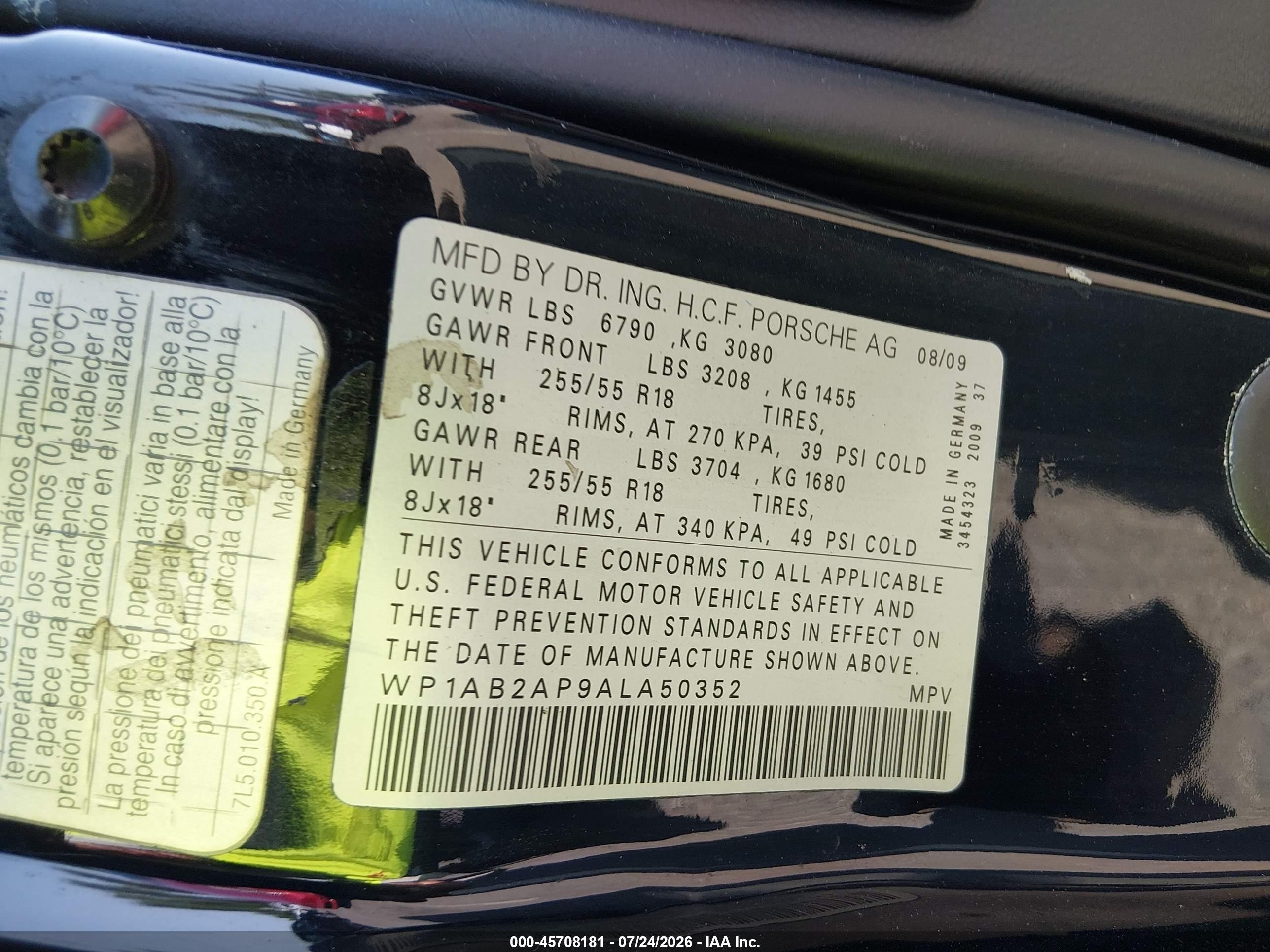 2009 Porsche Cayenne Gts Black vin: WP1AD29P69LA62193