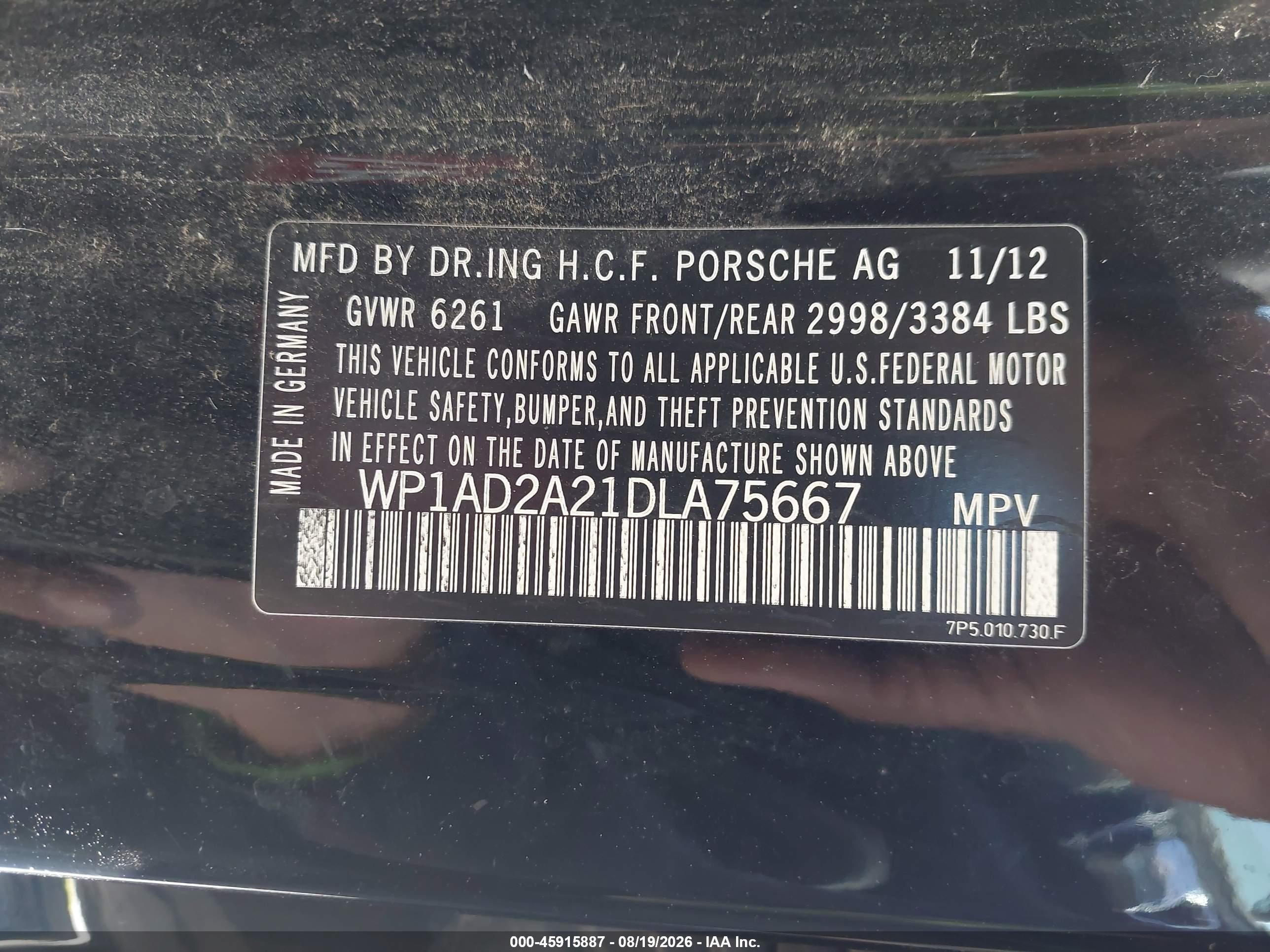 2013 Porsche Cayenne Gts Black vin: WP1AD2A21DLA75667