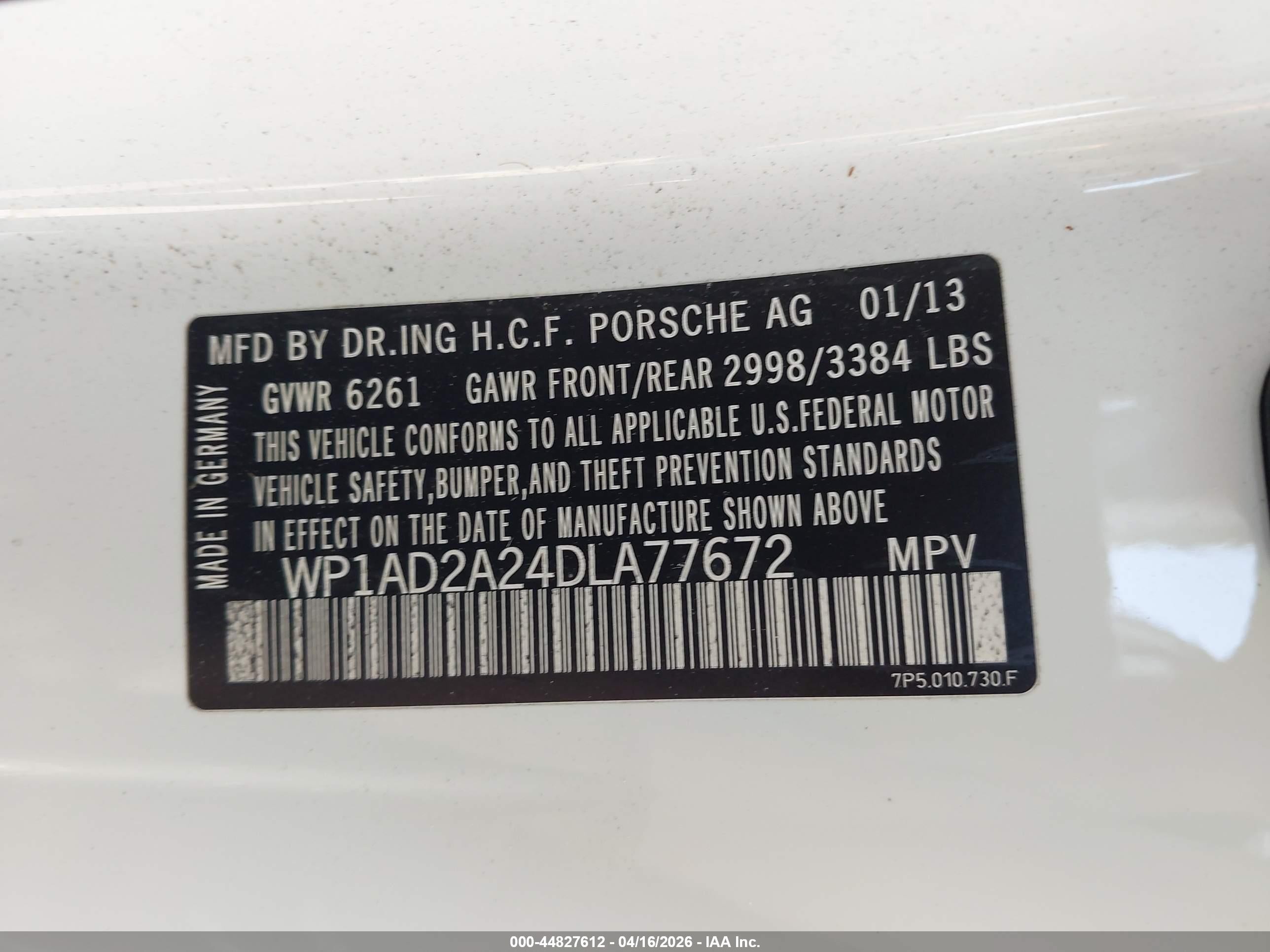 2013 Porsche Cayenne Gts White vin: WP1AD2A24DLA77672