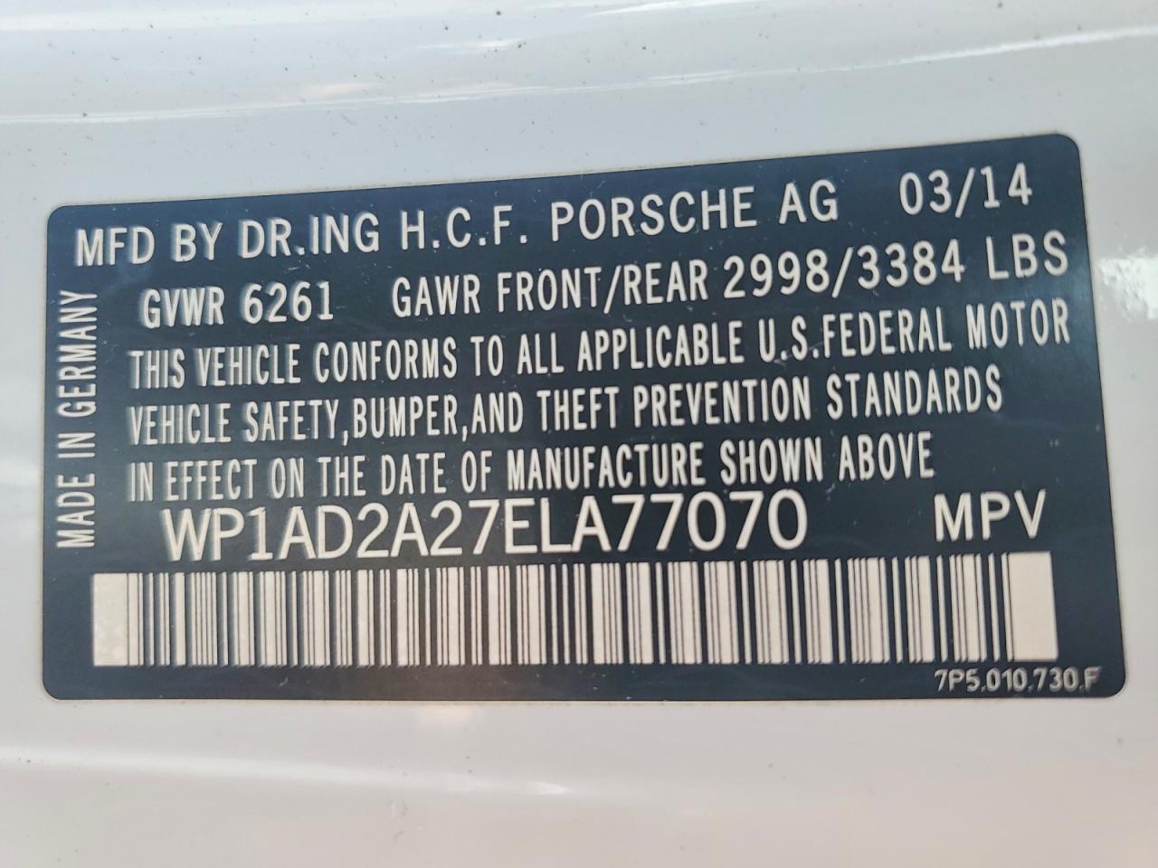 2014 Porsche Cayenne Gts White vin: WP1AD2A27ELA77070